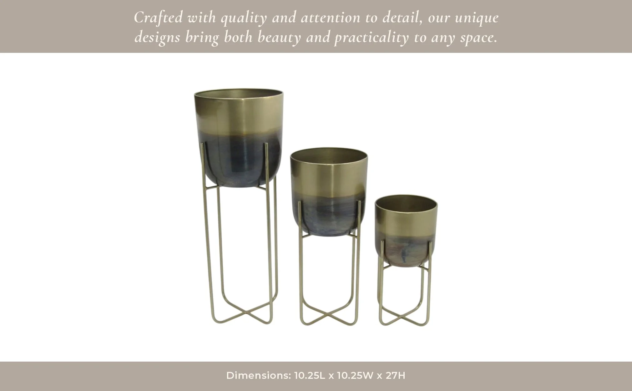 S/3 15/20/27" Ombre Metal Planter On Stand, Gold/b - Image 9