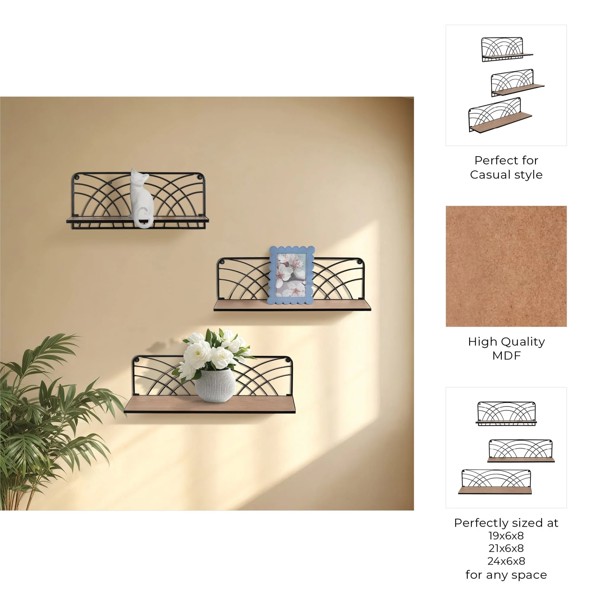 S/3 19/21/24" Wall Shelves, Natural/black - Image 8