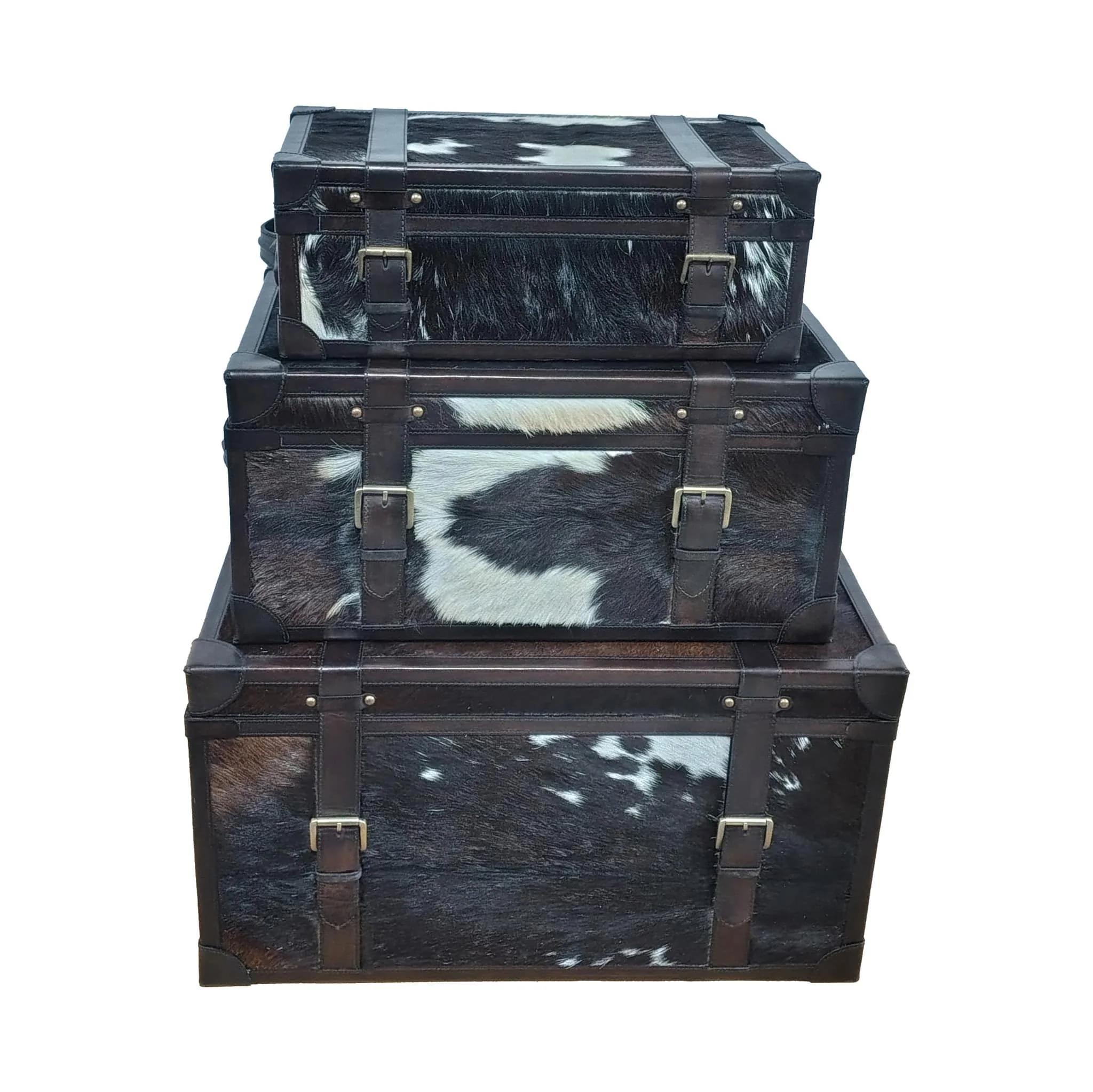 S/3 19/23/27" Hair On Hide Cow Print Trunks, Multi - Image 2