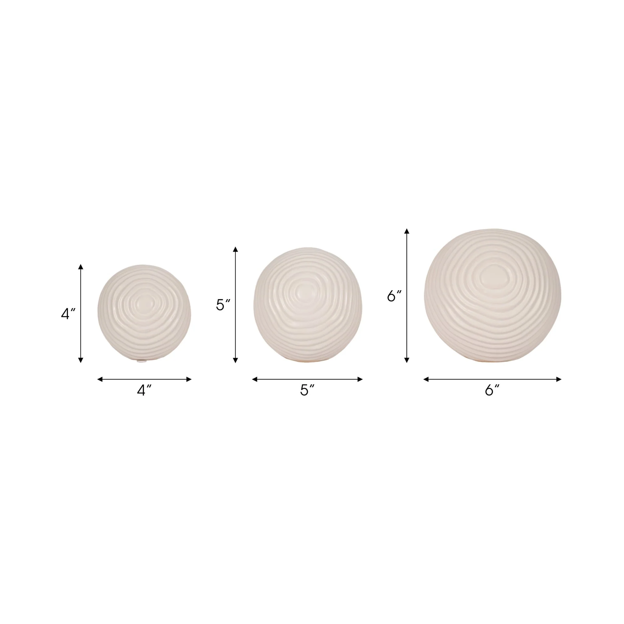 S/3 4/5/6" Ribbed Orbs, White - Image 2