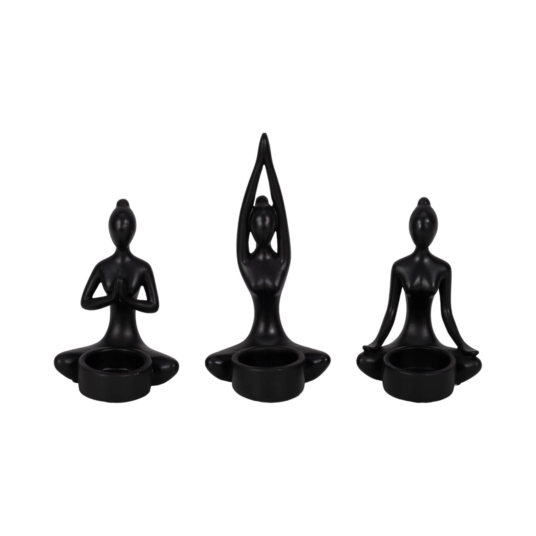 S/3, 7"h Resin Yoga Women Tealight Holder, Bk