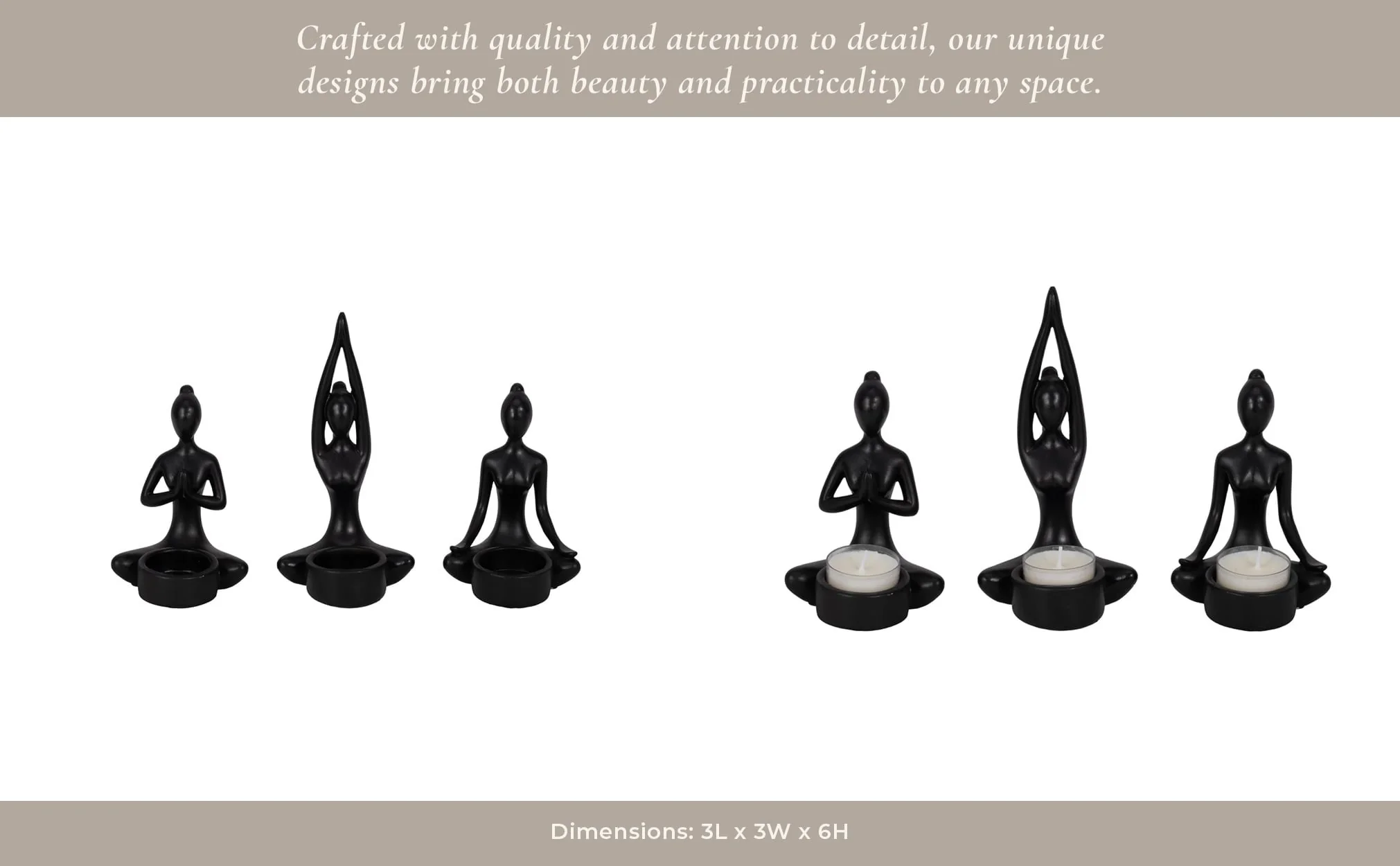 S/3, 7"h Resin Yoga Women Tealight Holder, Bk - Image 14