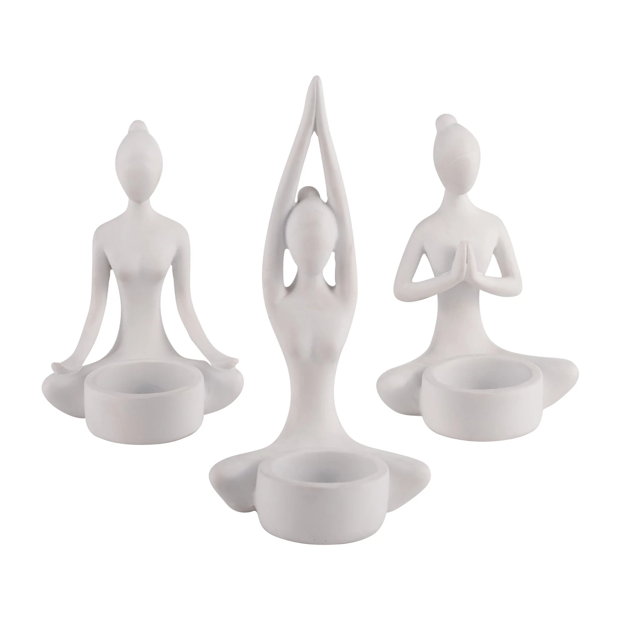 S/3, 7"h Resin Yoga Women Tealight Holder, Wt - Image 5