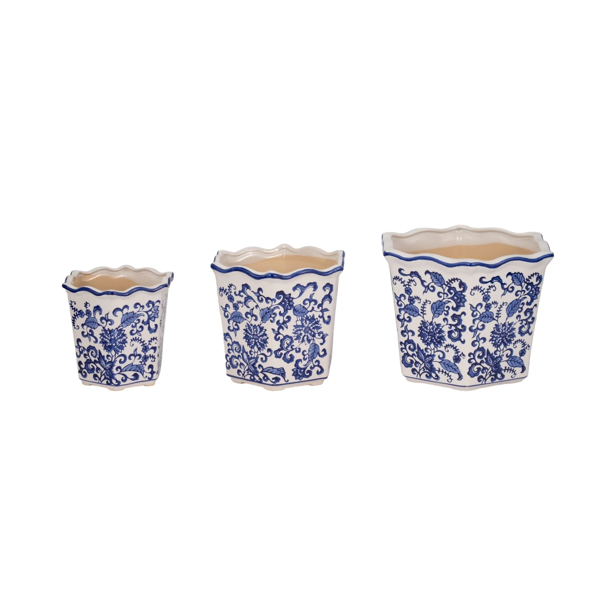 S/3 8/10/12" Chinoiserie Dahlia Planters, Blue/whi - Image 2