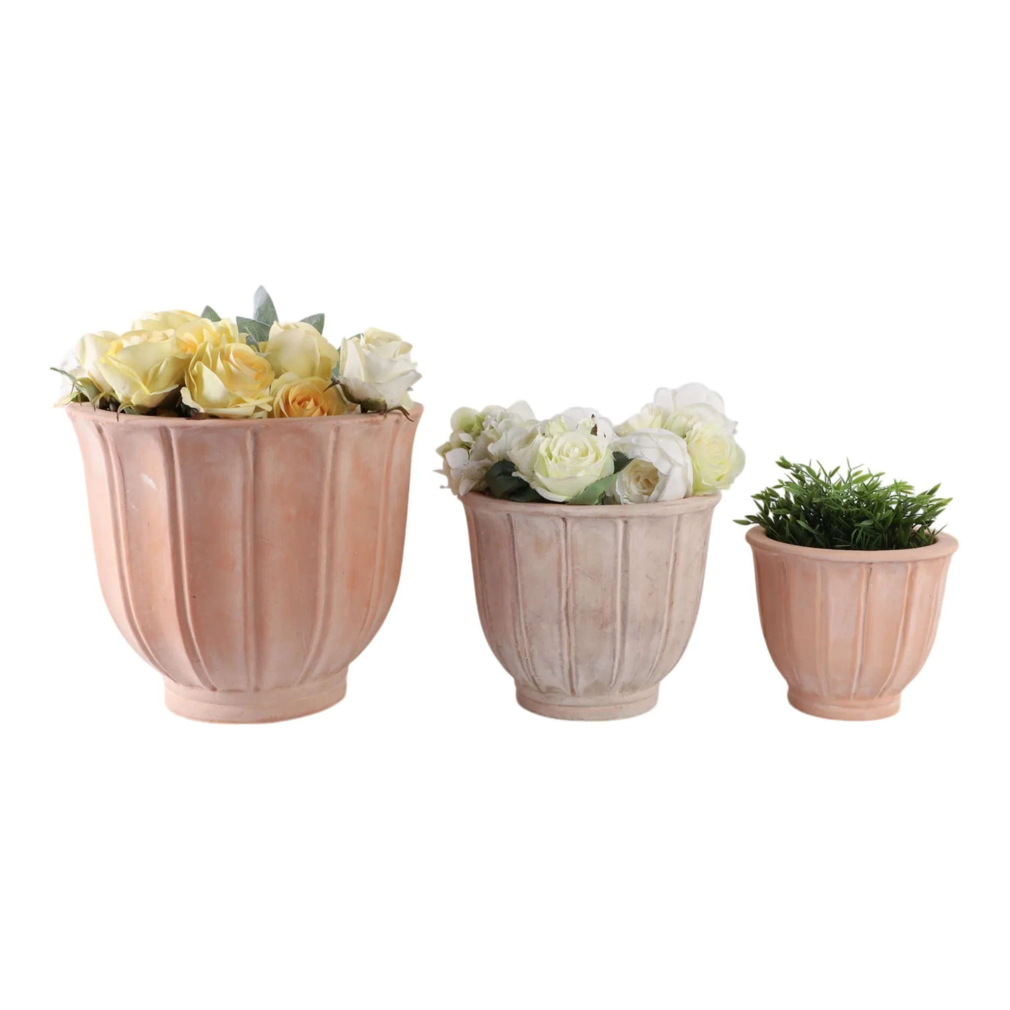 S/3 9/12/15" Terracotta Petal Planters, Natural - Image 2