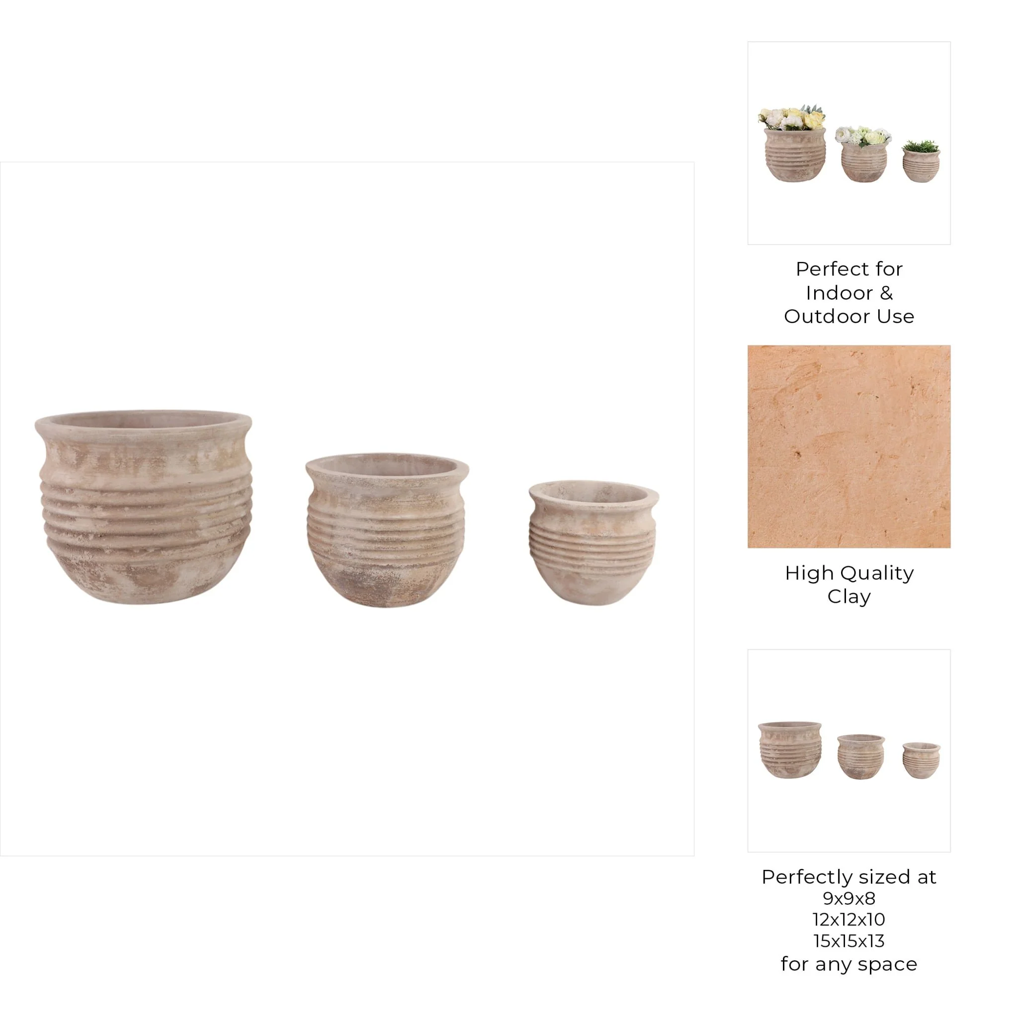 S/3 9/12/15" Terracotta Ribbed Pots, Antique White - Image 10