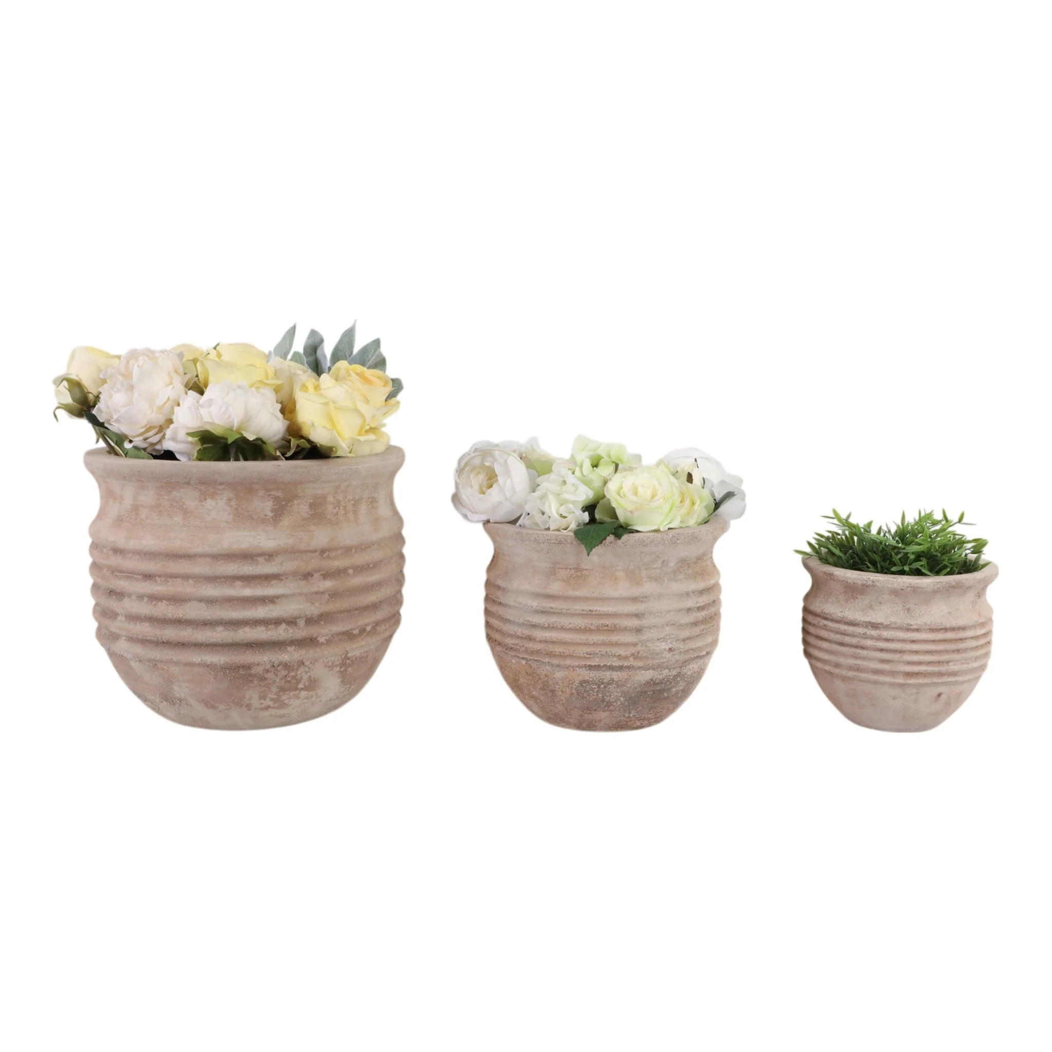 S/3 9/12/15" Terracotta Ribbed Pots, Antique White - Image 2