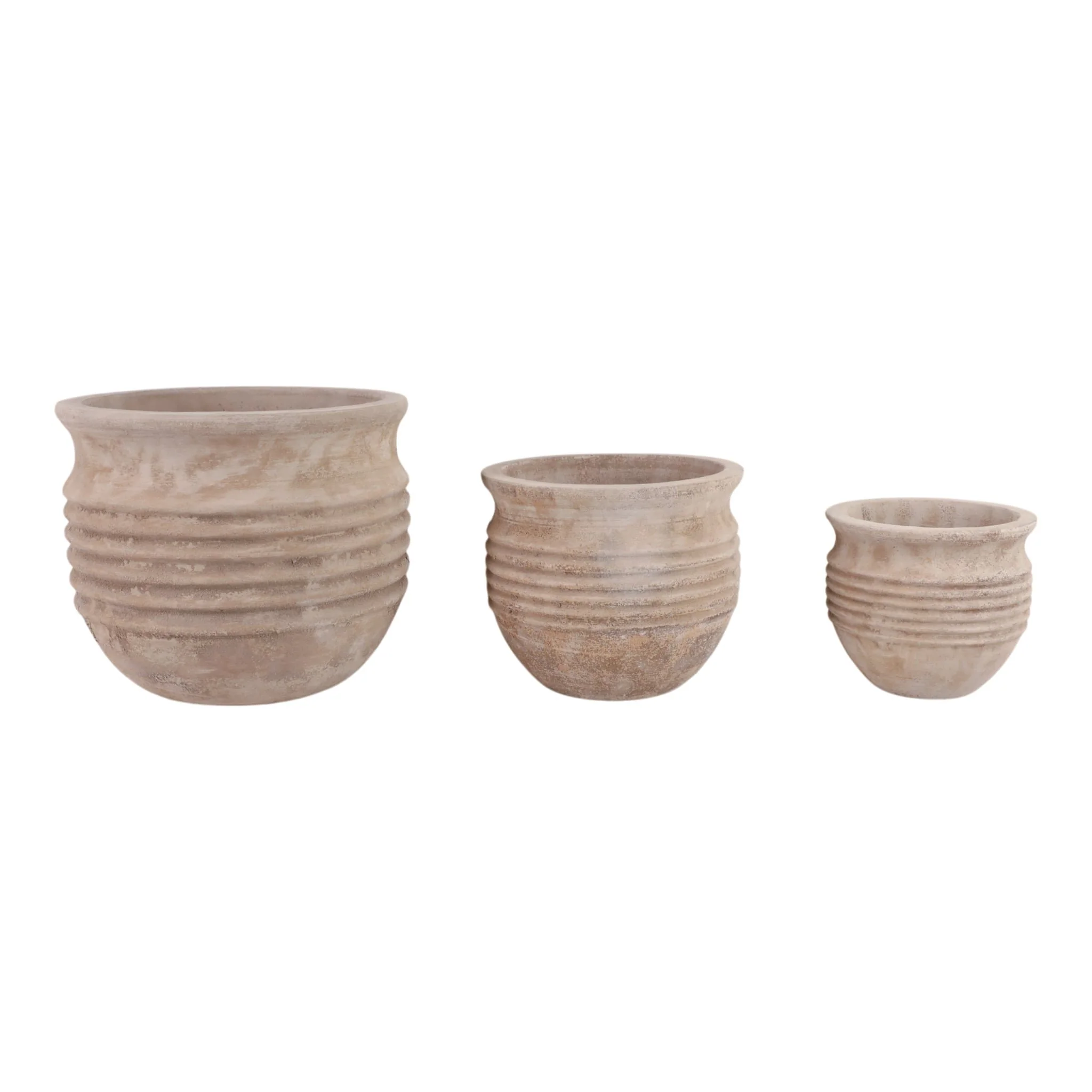 S/3 9/12/15" Terracotta Ribbed Pots, Antique White - Image 3