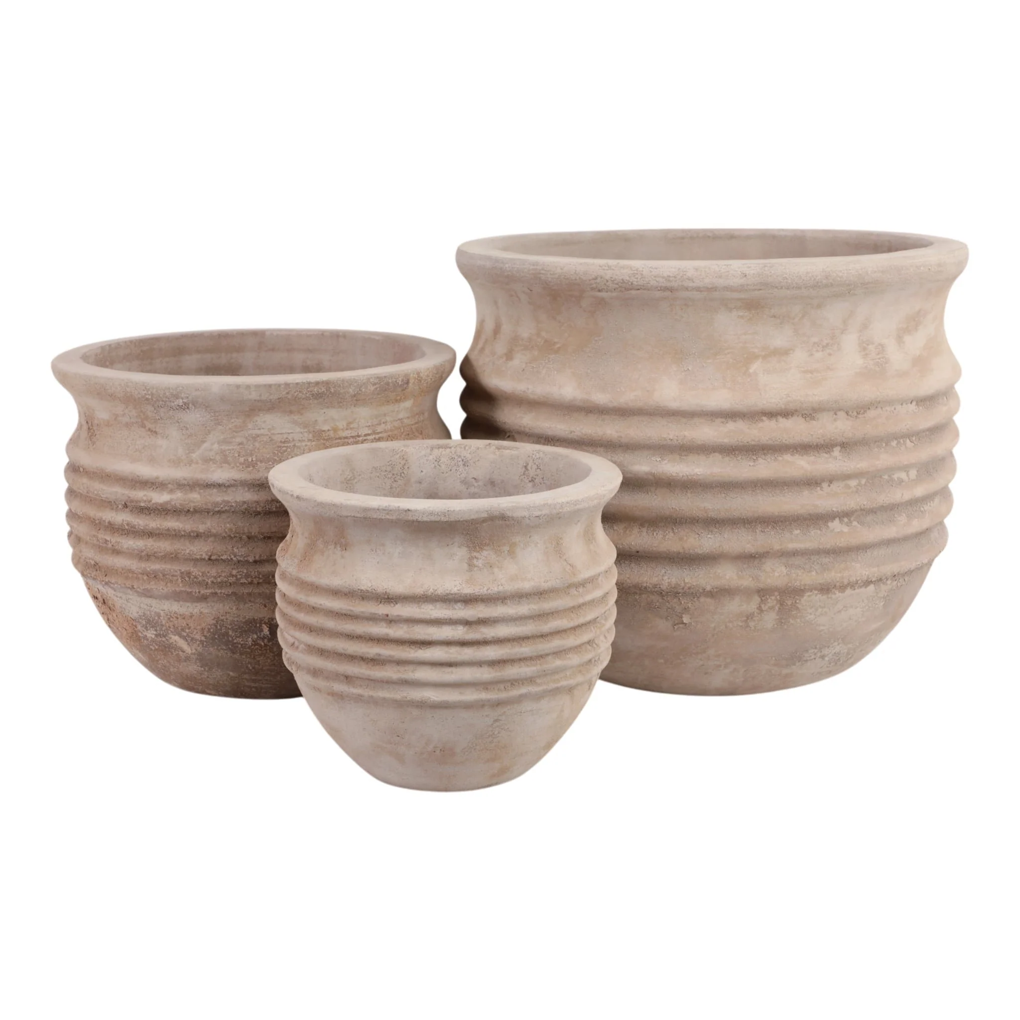 S/3 9/12/15" Terracotta Ribbed Pots, Antique White - Image 5