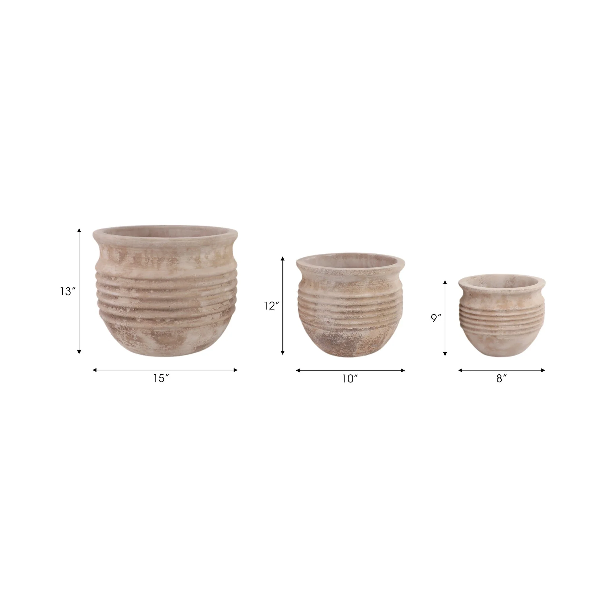 S/3 9/12/15" Terracotta Ribbed Pots, Antique White - Image 9