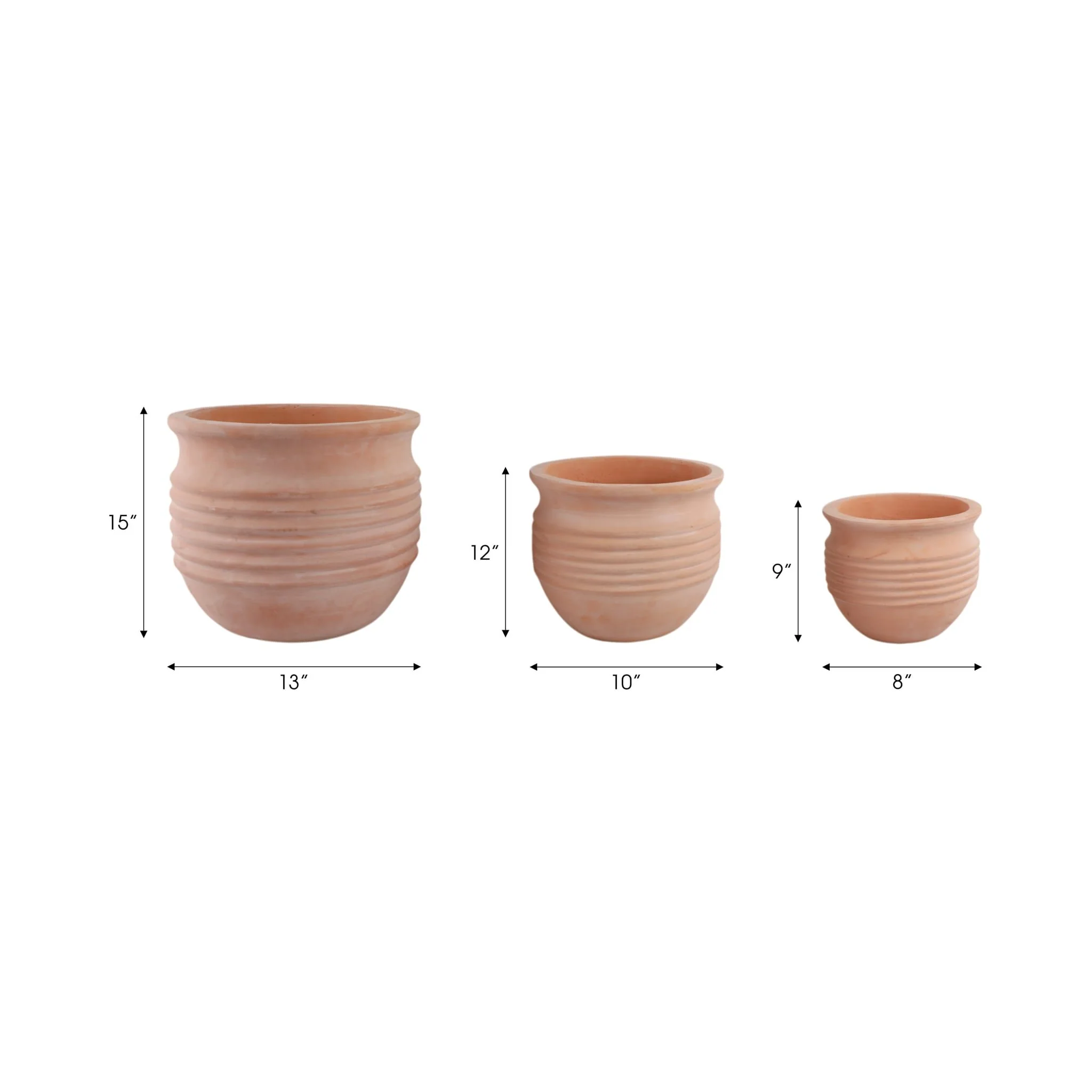 S/3 9/12/15" Terracotta Ribbed Pots, Natural - Image 8