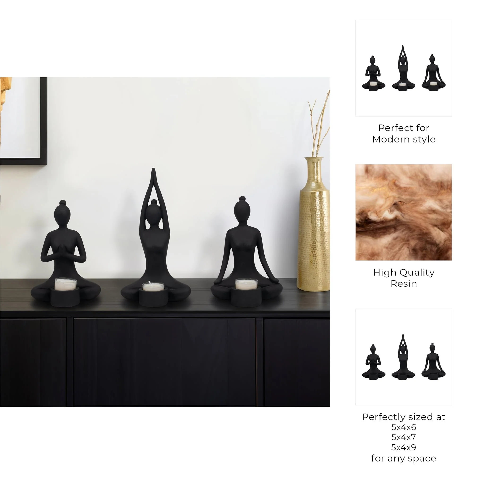 S/3 9" Resin Candle Holder,black - Image 10
