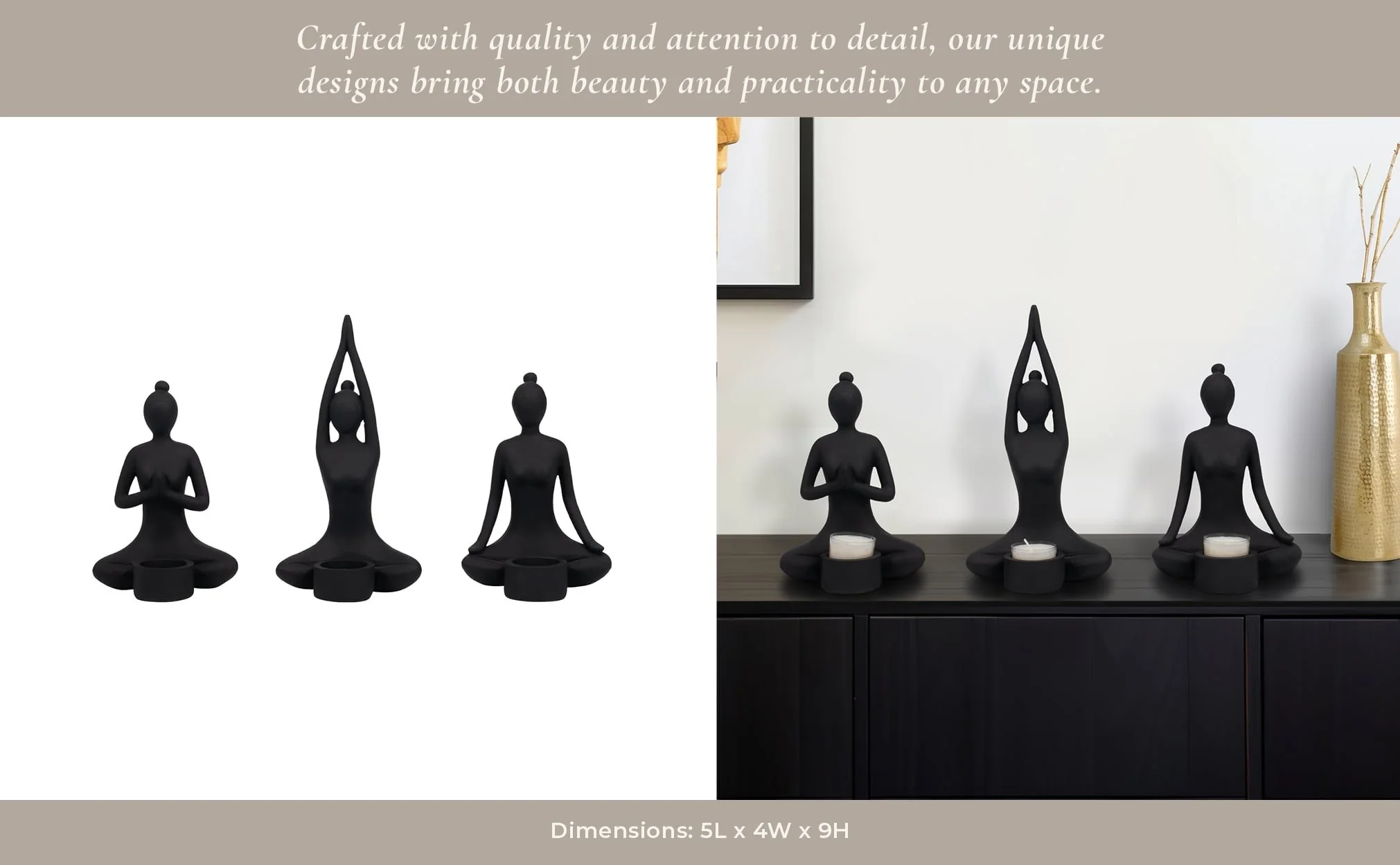 S/3 9" Resin Candle Holder,black - Image 12