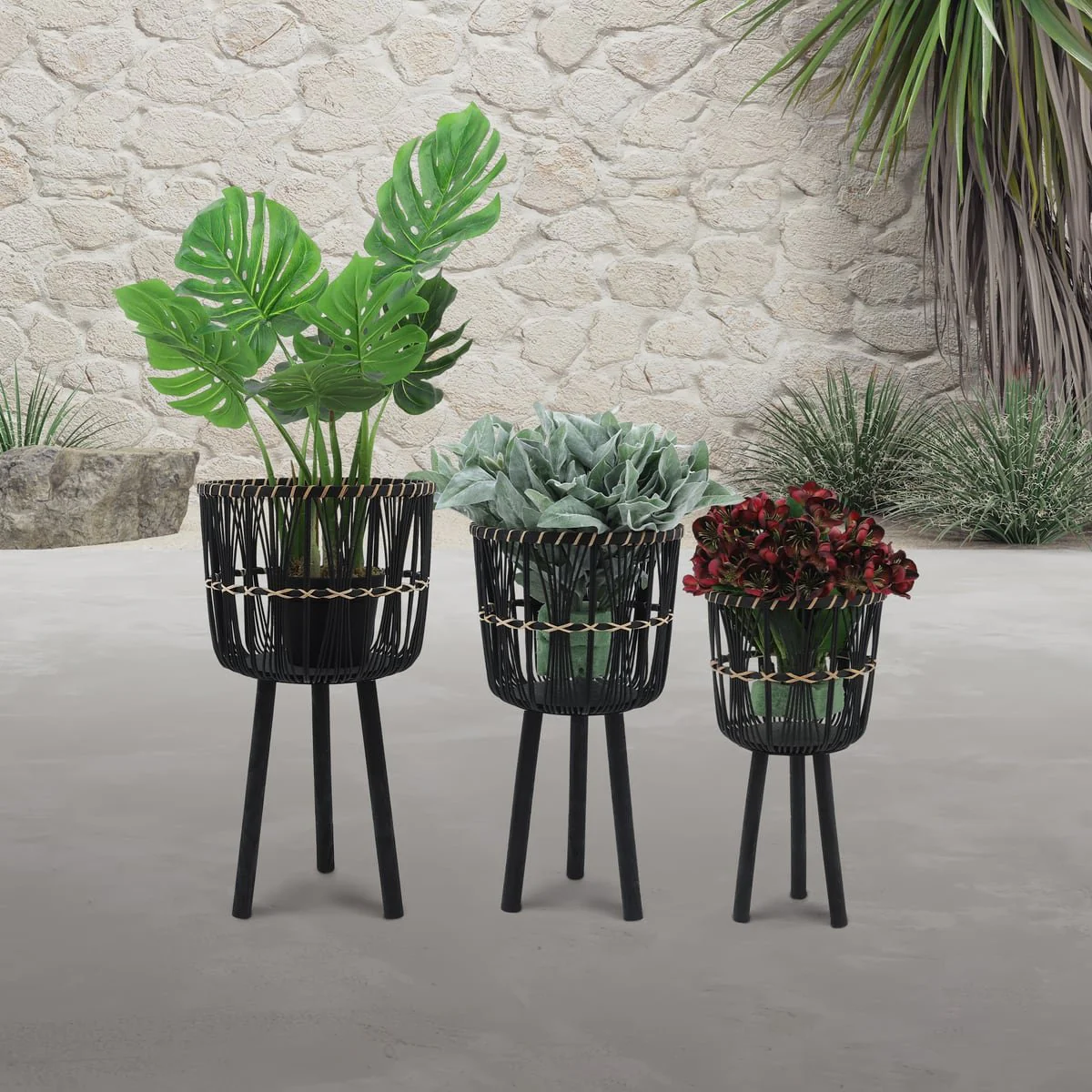 S/3 Bamboo Planters 11/13/15", Black - Image 8