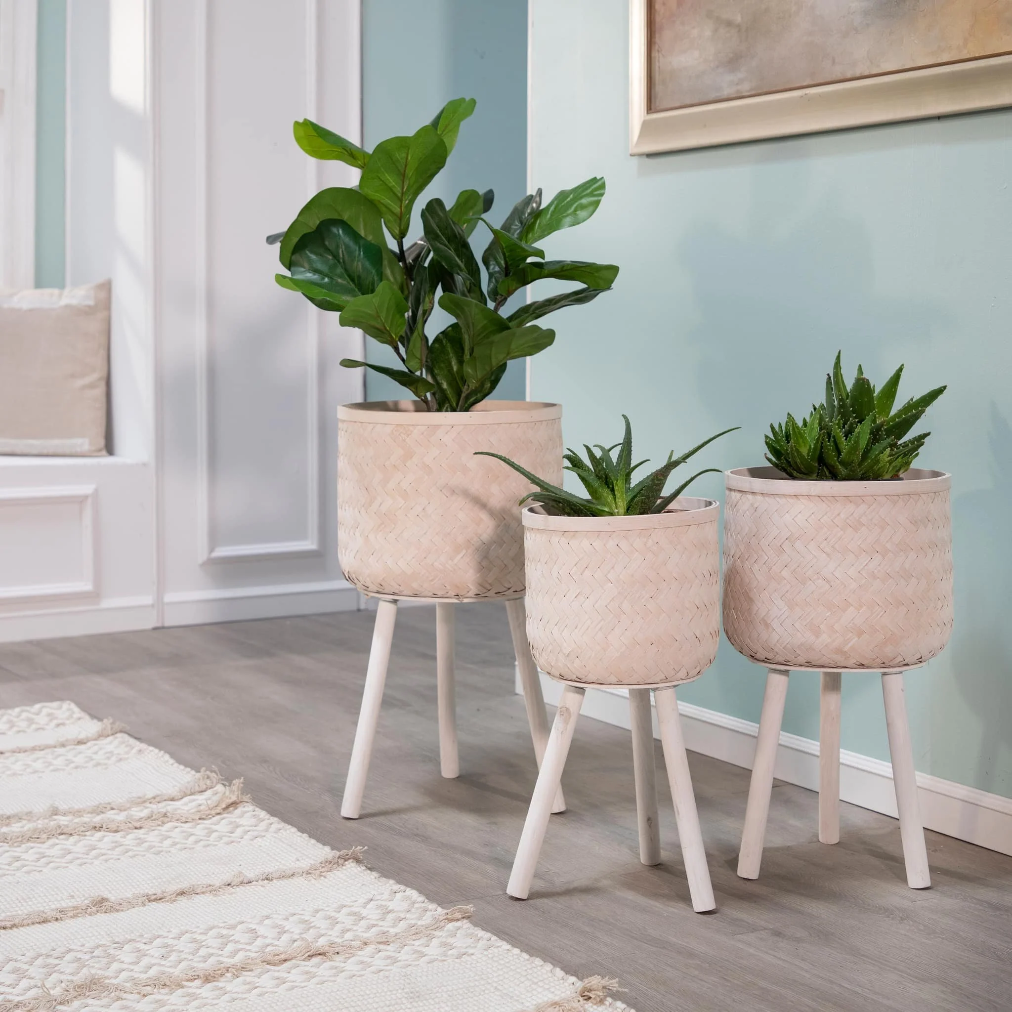 S/3 Bamboo Planters White Wash - Image 8