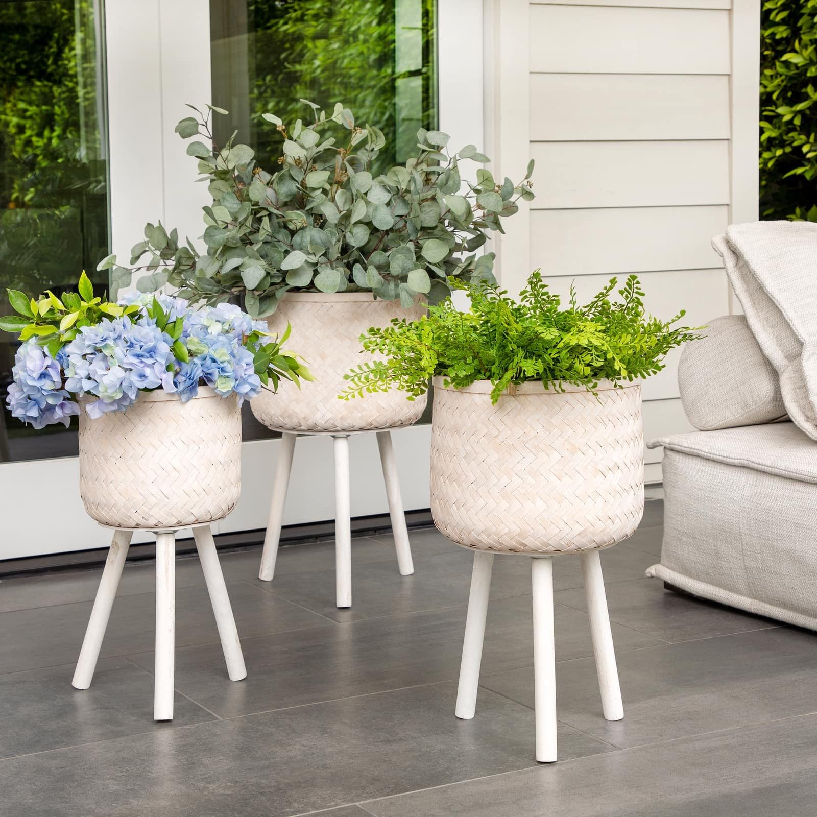 S/3 Bamboo Planters White Wash - Image 9