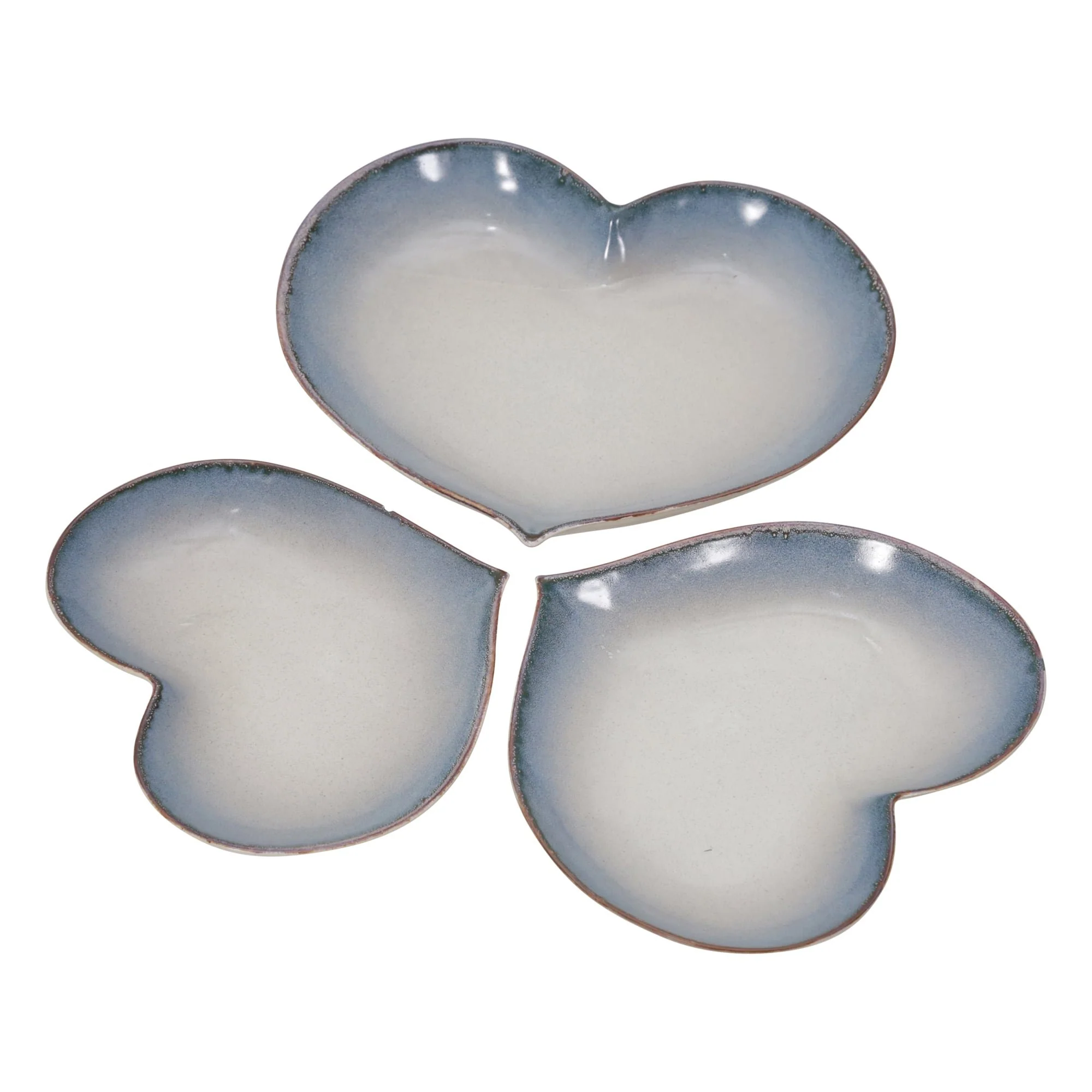 S/3 Ceramic 15 / 13 /12" Heartplates, Blue Fade