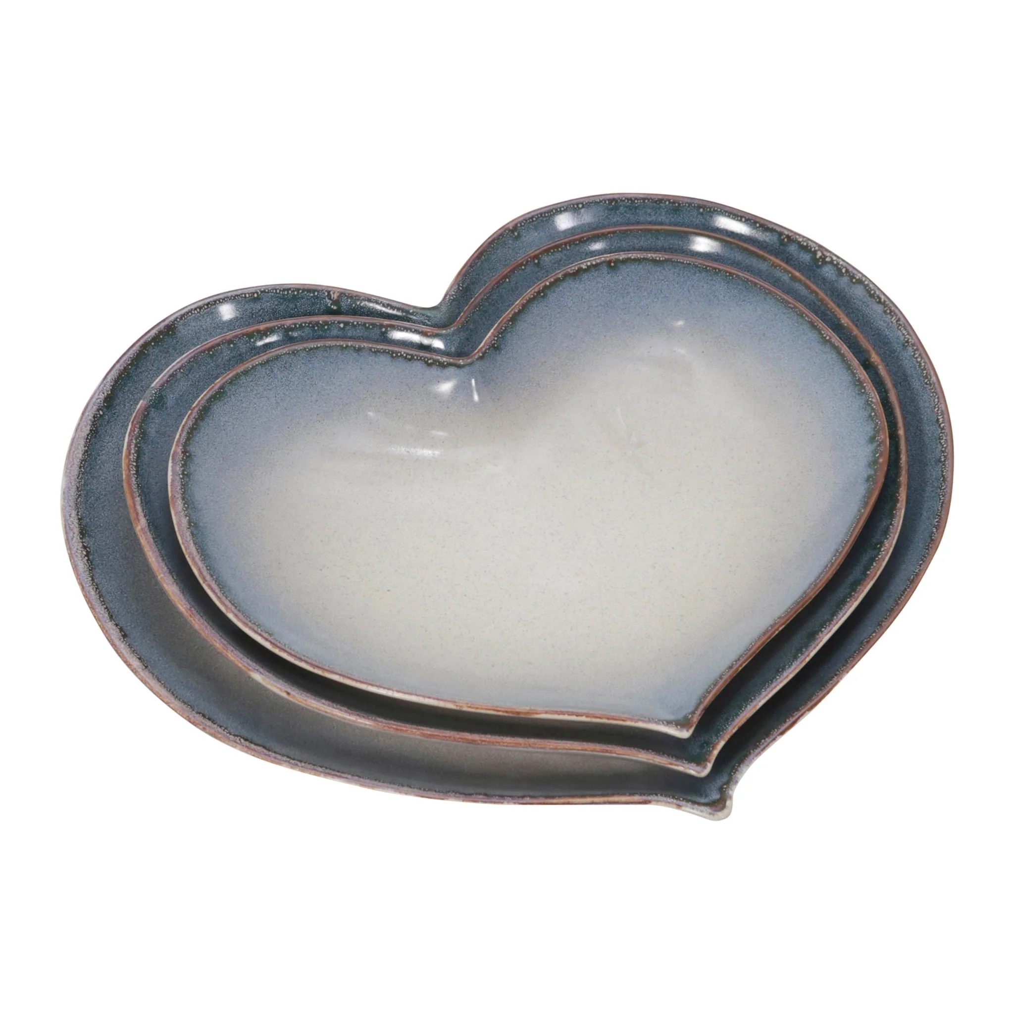 S/3 Ceramic 15 / 13 /12" Heartplates, Blue Fade - Image 3