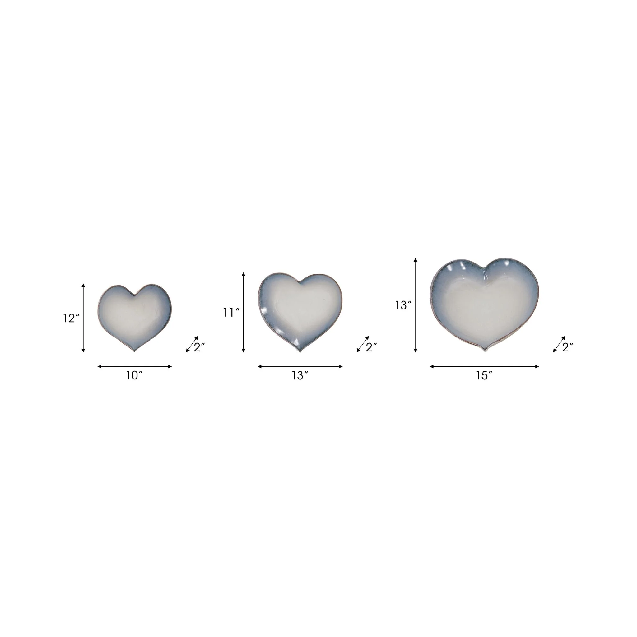 S/3 Ceramic 15 / 13 /12" Heartplates, Blue Fade - Image 6