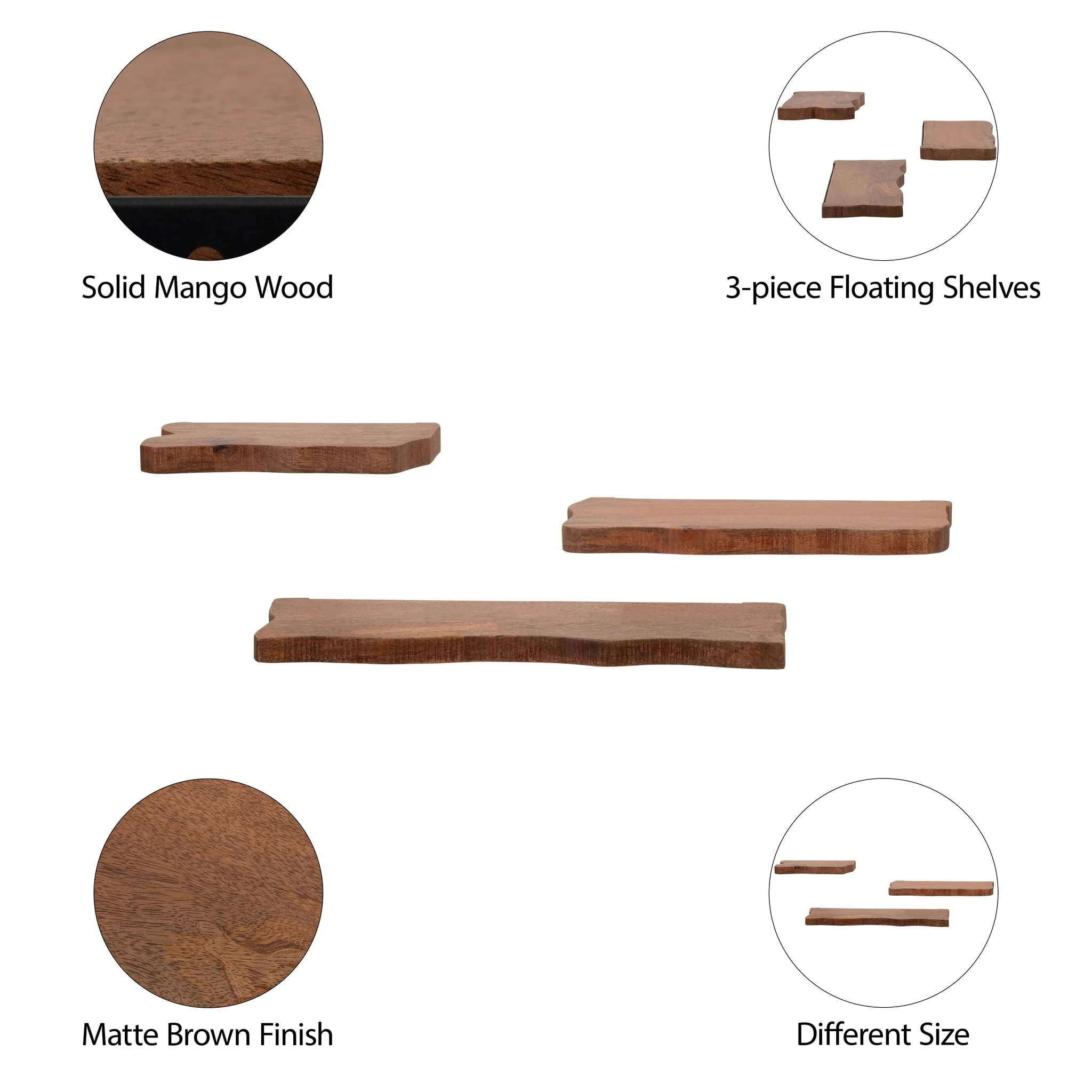 S/3 Mango Wood Floating Shelves, Brown - Image 8