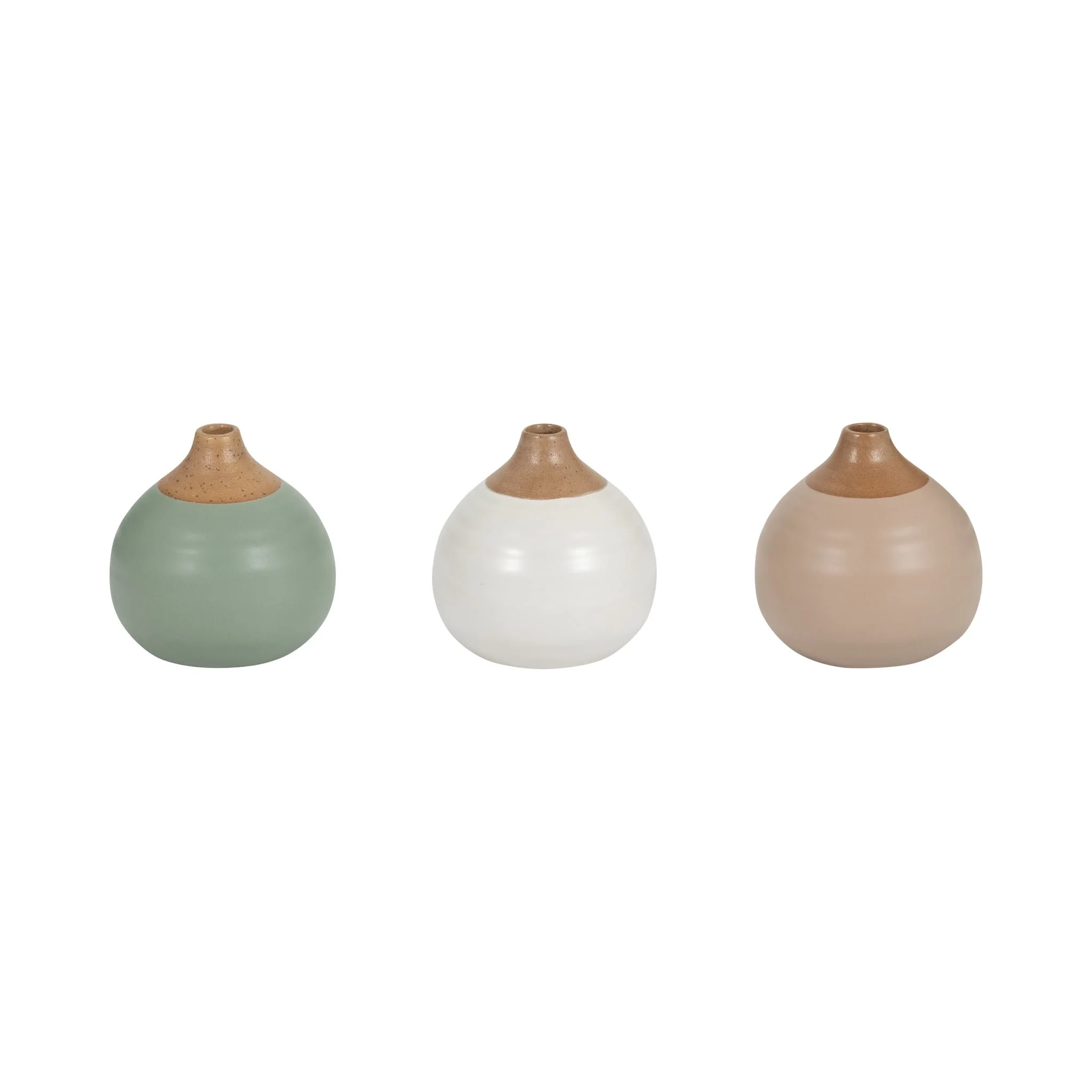 S/3 Matte Bud Vases, Creme/drk Sage/cotton White - Image 3