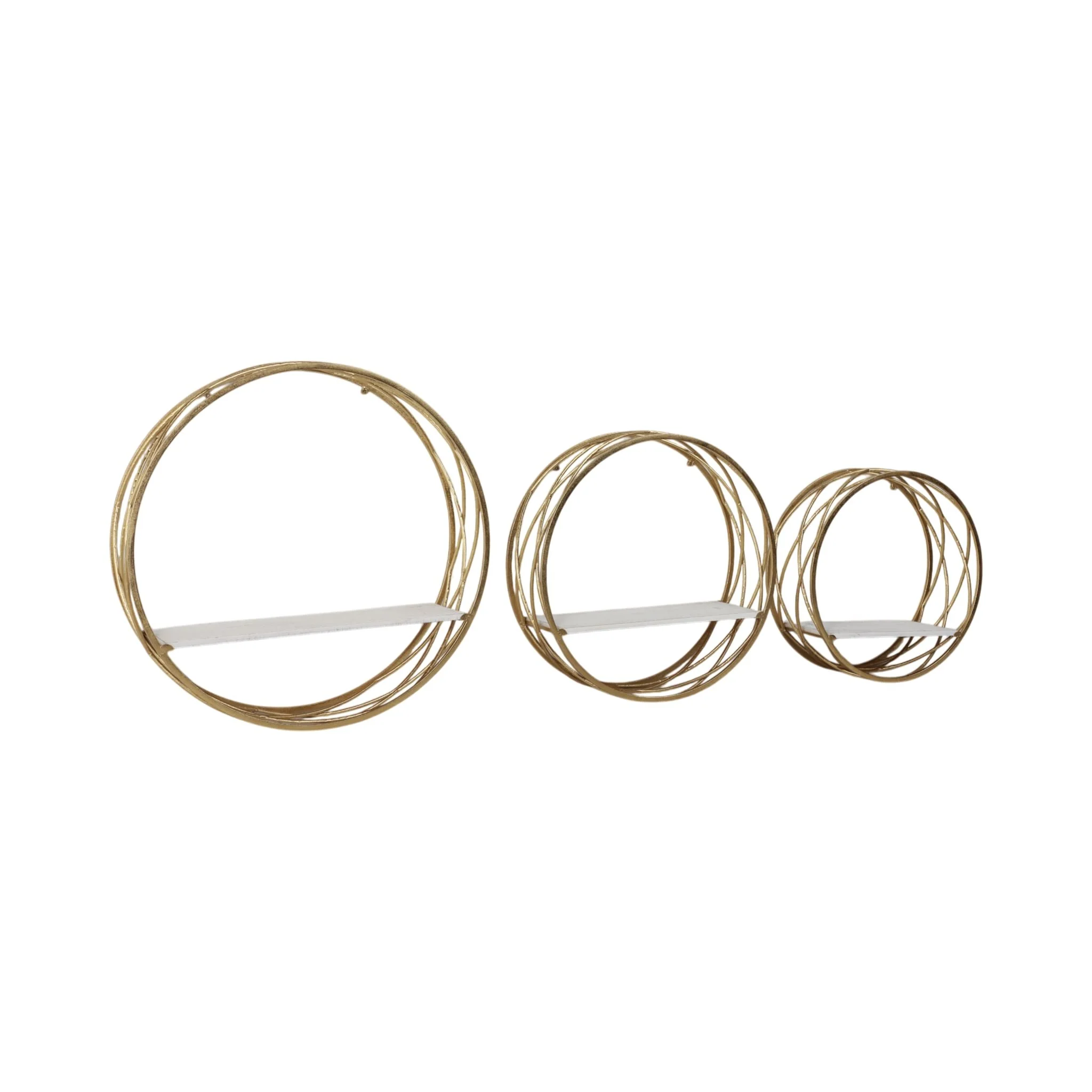 S/3 Metal Round Wall Shelves,white/gold - Image 2