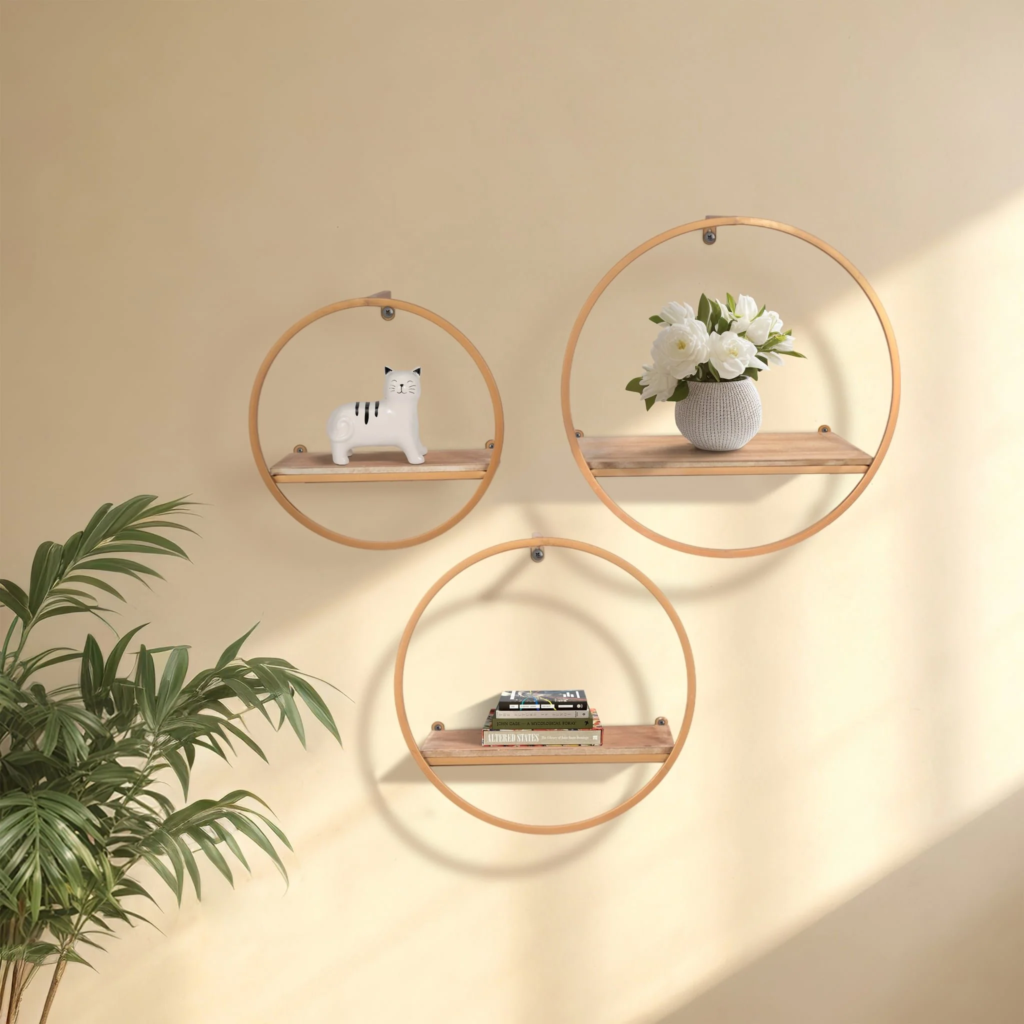 S/3 Metal & Wood Wall Shelves, Bronze - Image 10