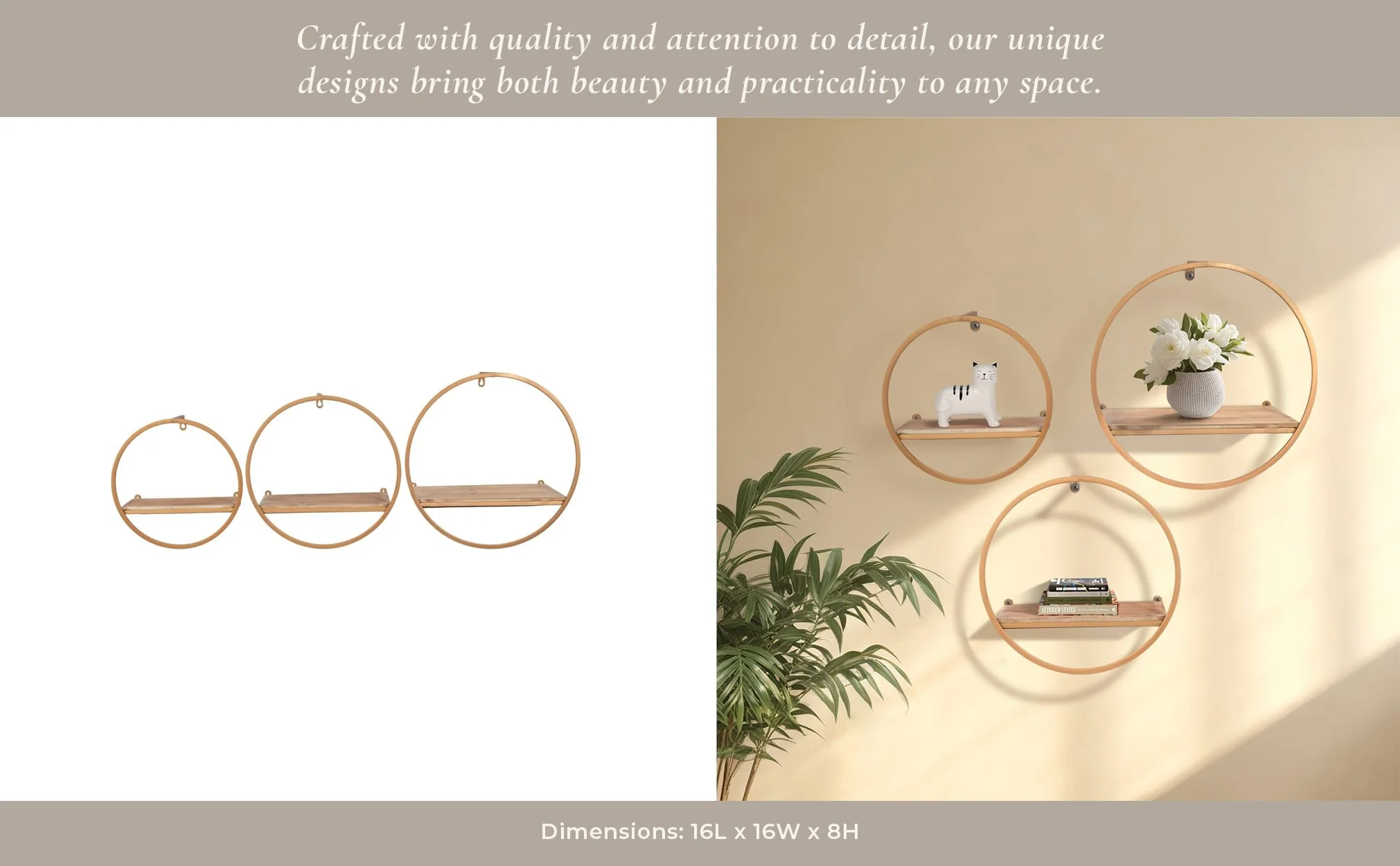S/3 Metal & Wood Wall Shelves, Bronze - Image 11