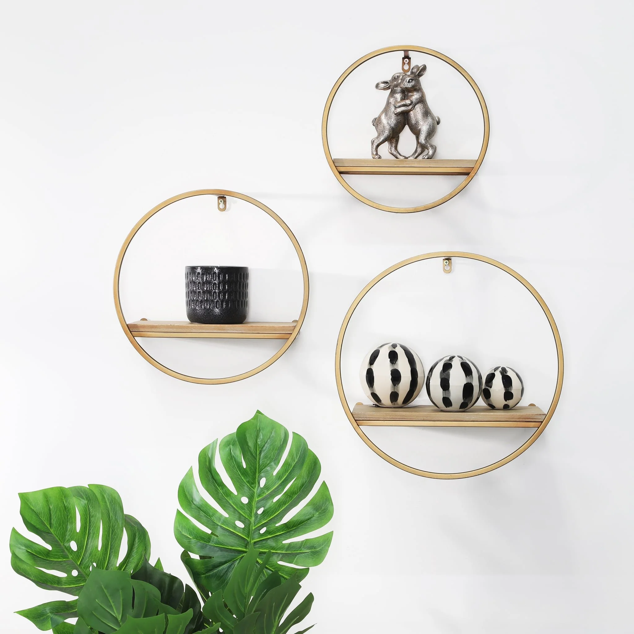 S/3 Metal & Wood Wall Shelves, Bronze - Image 9
