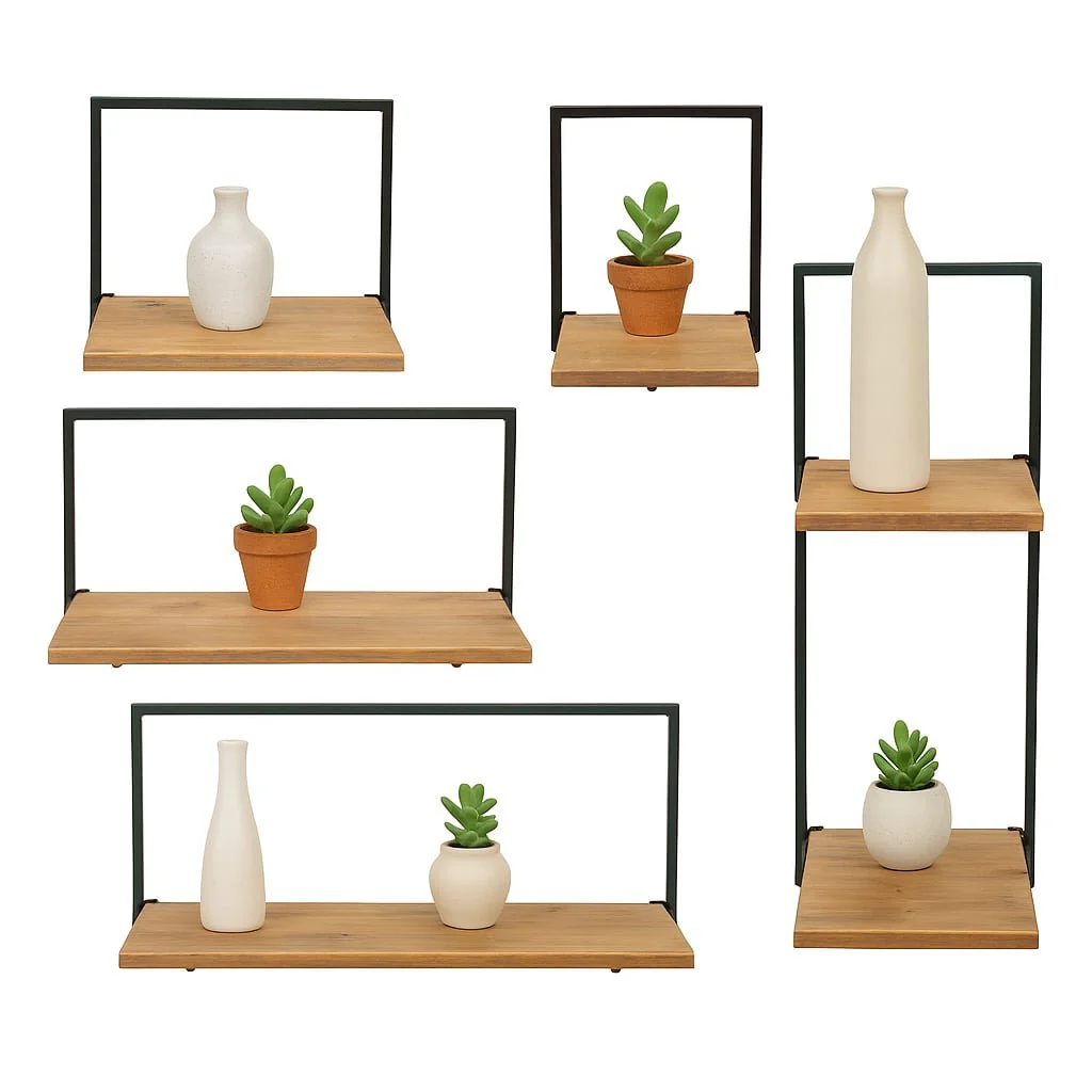 S/5 Wood/metal Wall Shelves - Image 2