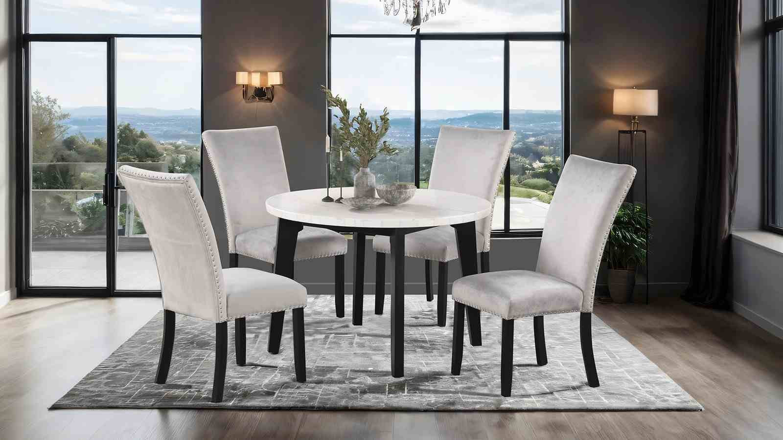 Sabro Round Dining Table w/ Marble Top, Black/White