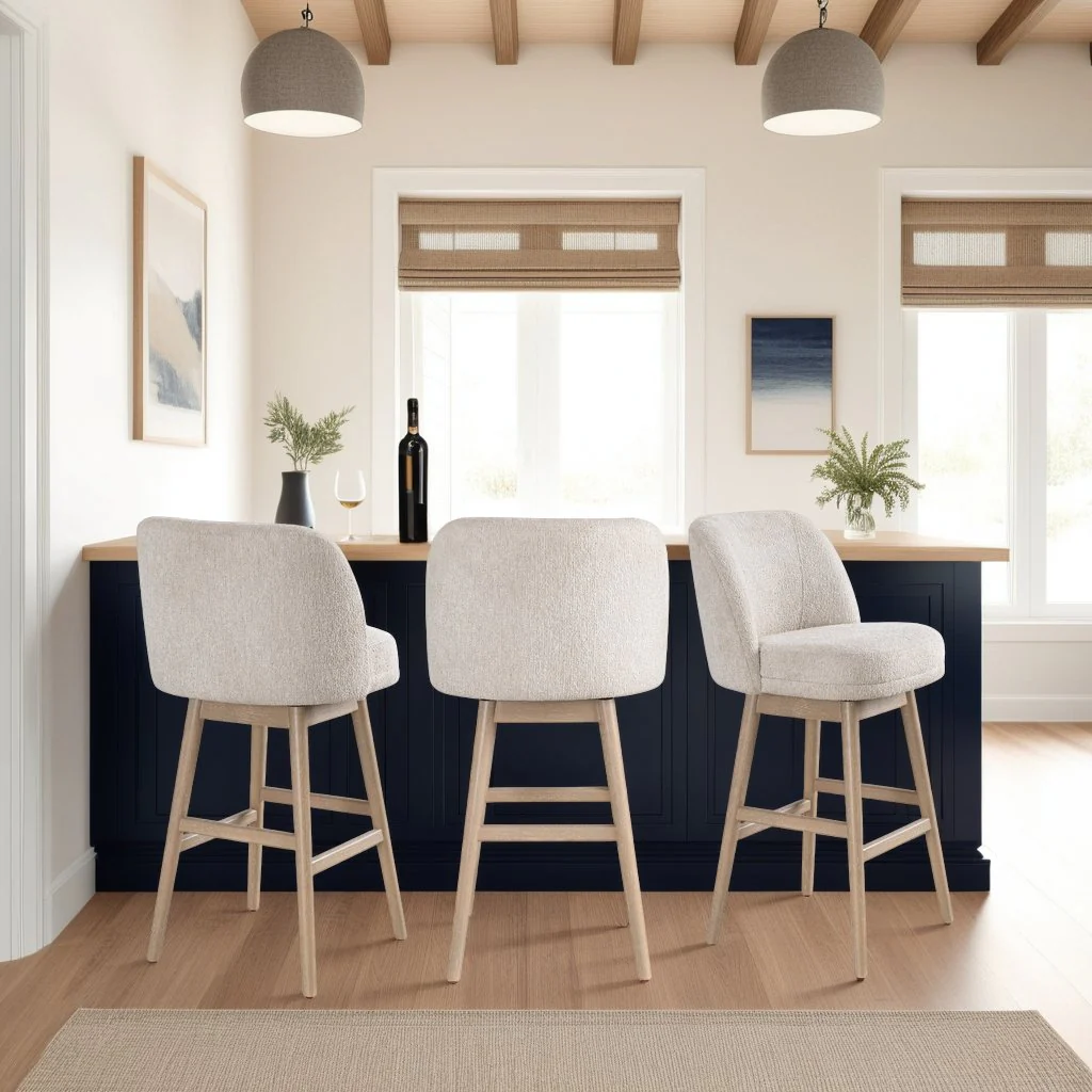 Sadie Solid Wood Upholstered 30" Bar Height Swivel Barstool with Ancient Stone Fabric Seat - Image 8