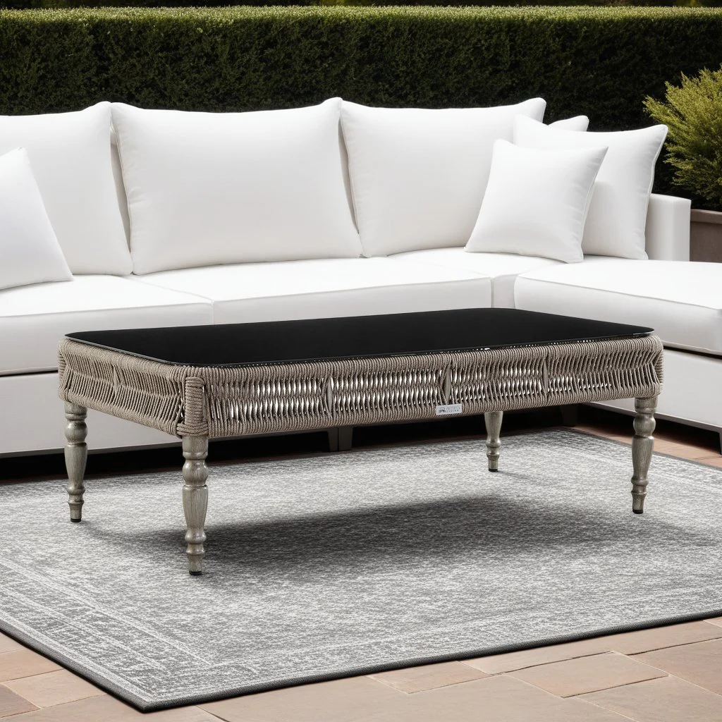 Safari Aluminum and Glass Outdoor Coffee Table in Brown with Rope Weaving - Image 5