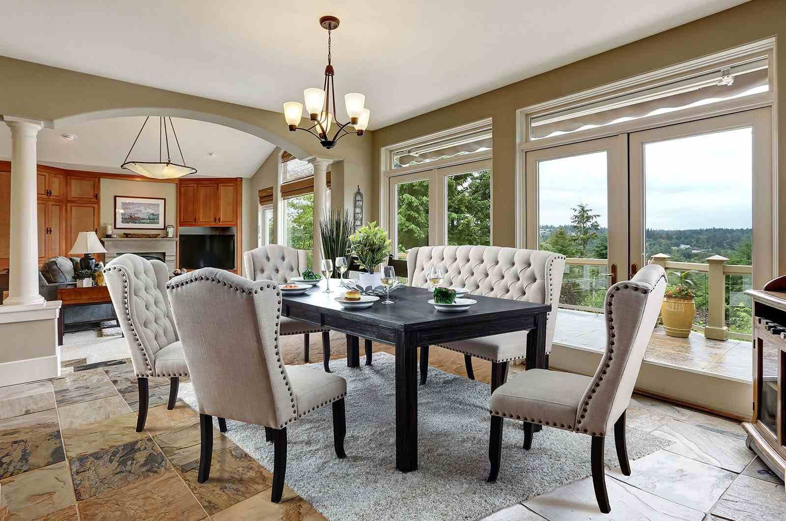 Sania 6 Pc. Dining Table Set w/ 3-Seater Bench - Image 3