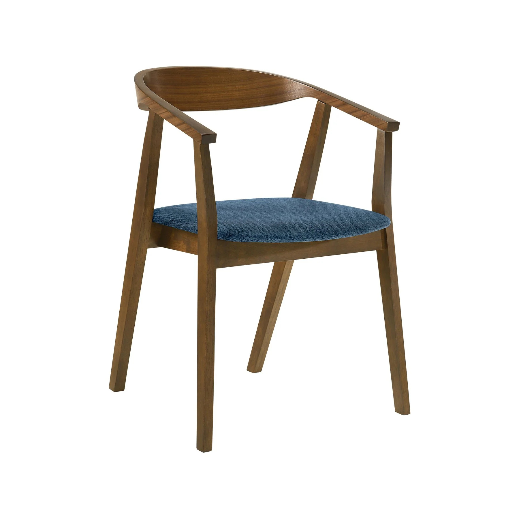 Santana 5 Piece Round Walnut Wood Dining Table Set with Blue Fabric - Image 2