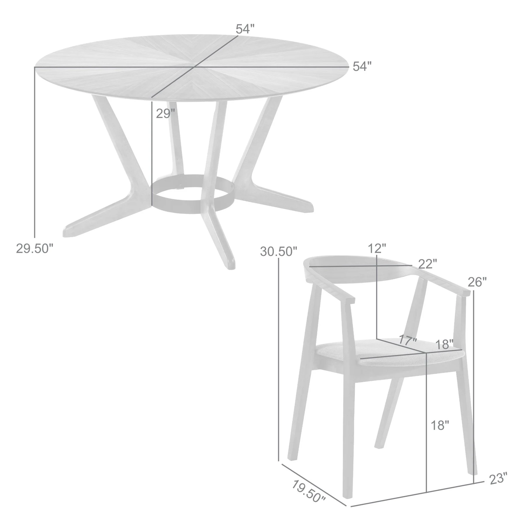 Santana 5 Piece Round Walnut Wood Dining Table Set with Charcoal Fabric - Image 10