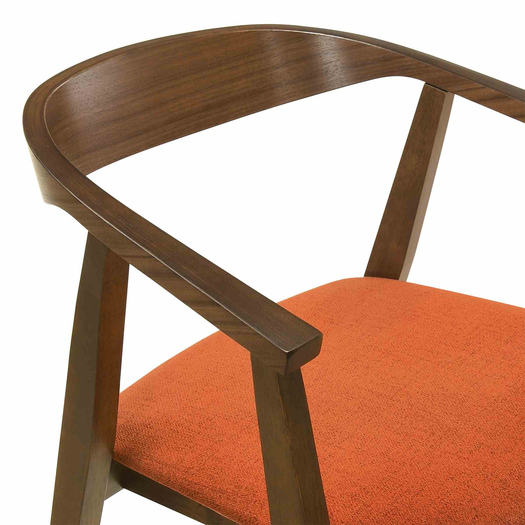 Santana 5 Piece Round Walnut Wood Dining Table Set with Orange Fabric - Image 6