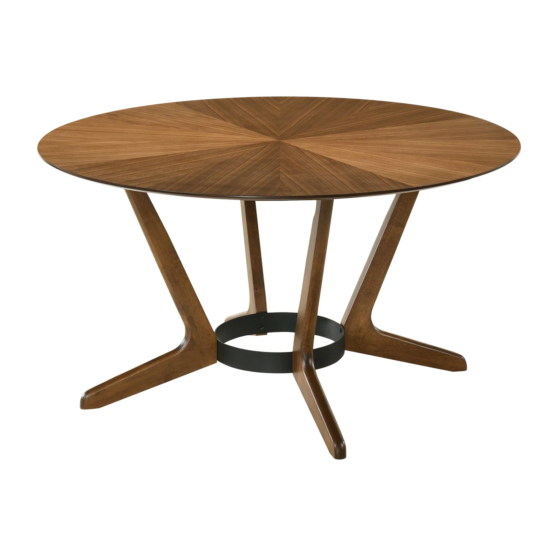 Santana 7 Piece Round Walnut Wood Dining Table Set with Blue Fabric - Image 4