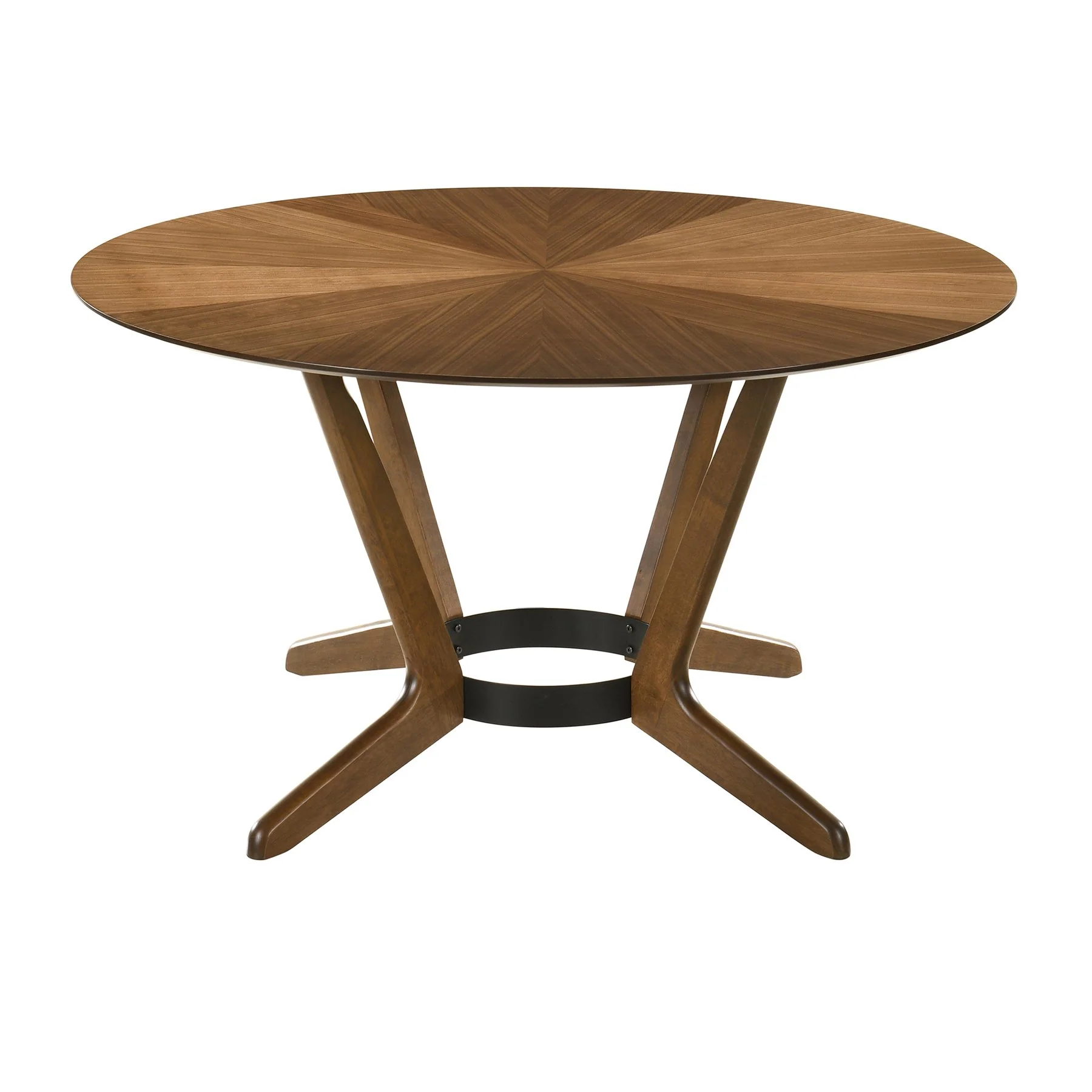 Santana 7 Piece Round Walnut Wood Dining Table Set with Orange Fabric - Image 5