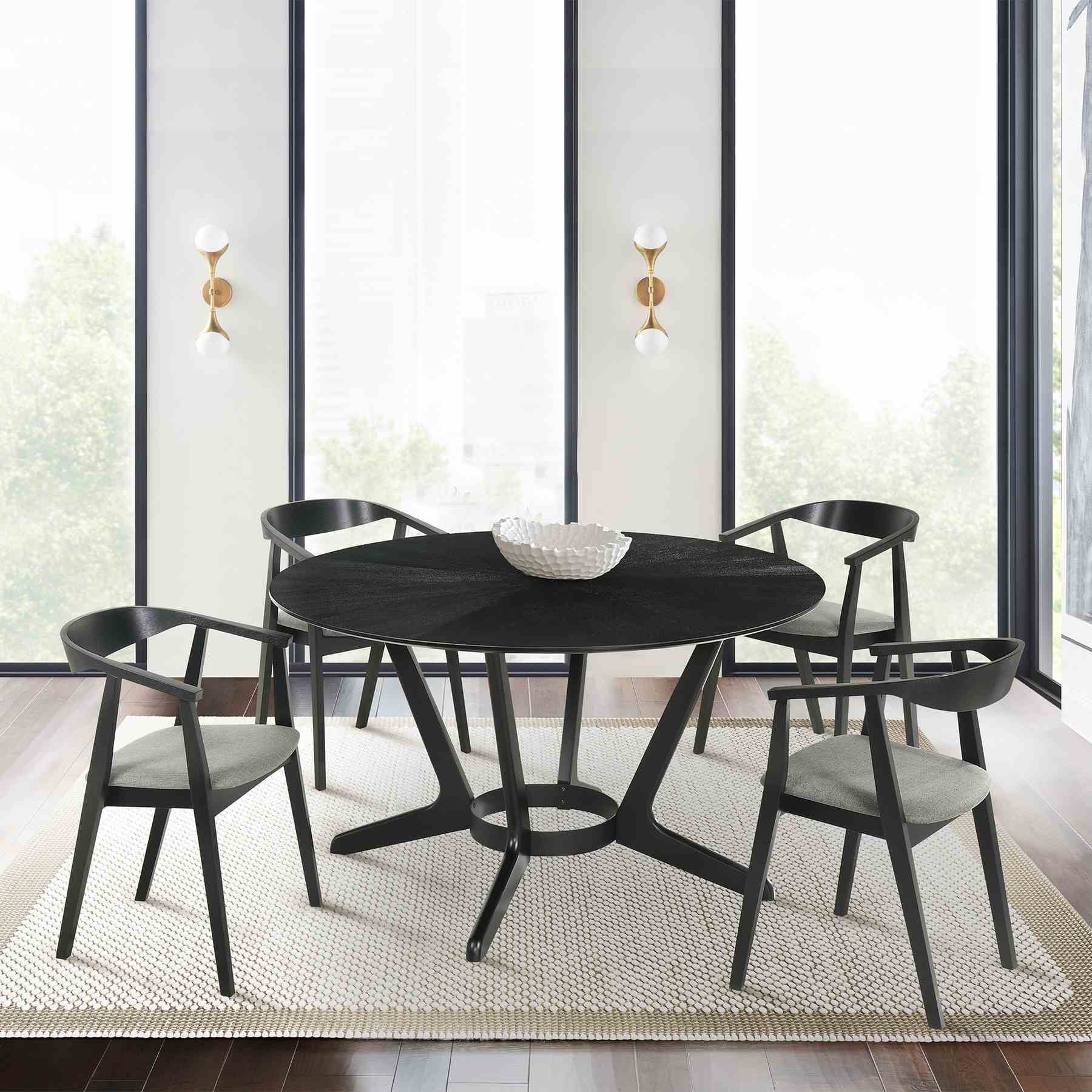 Santana Wood Dining Chair in Black Finish with Charcoal Fabric - Set of 2 - Image 9