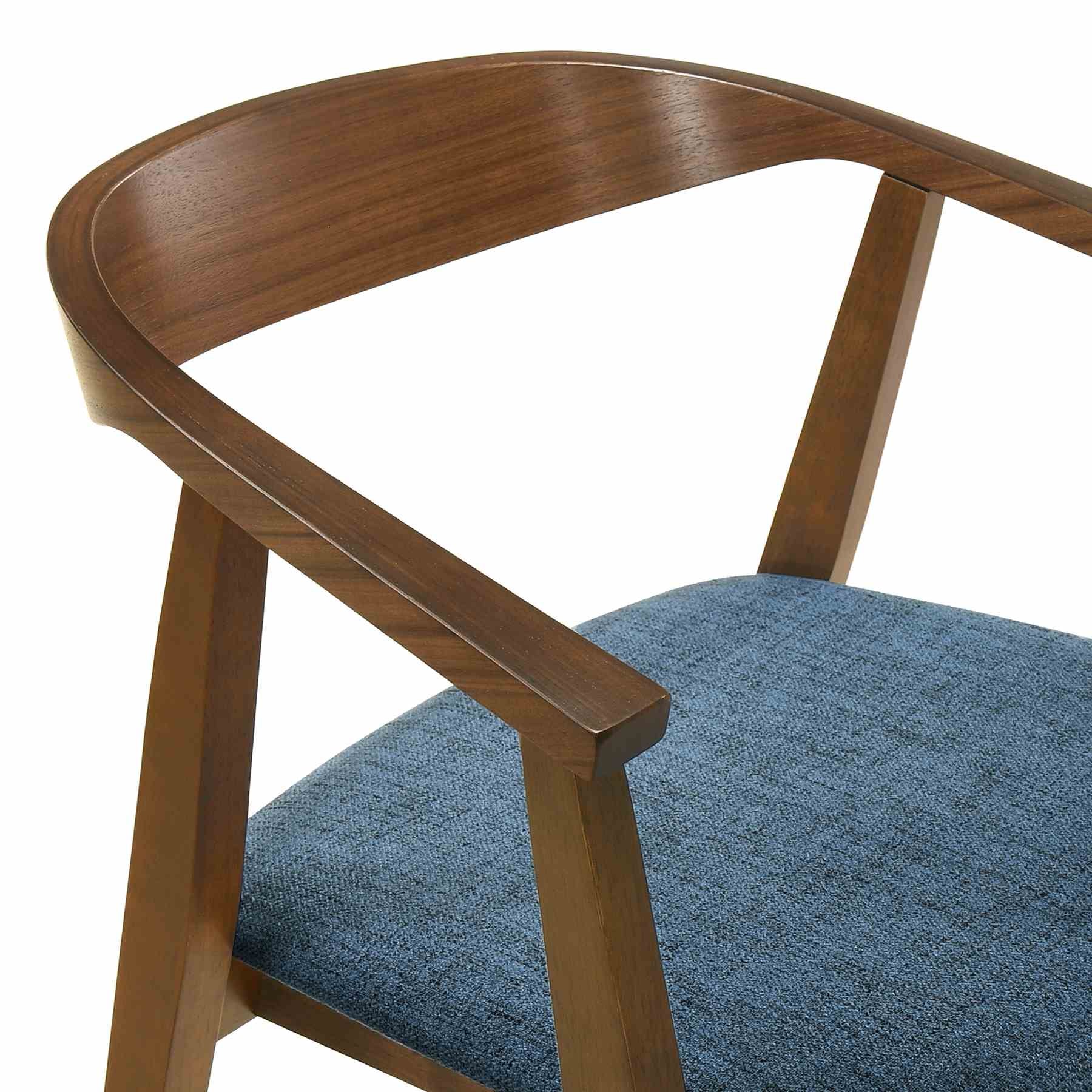 Santana Wood Dining Chair in Walnut Finish with Blue Fabric - Set of 2 - Image 5