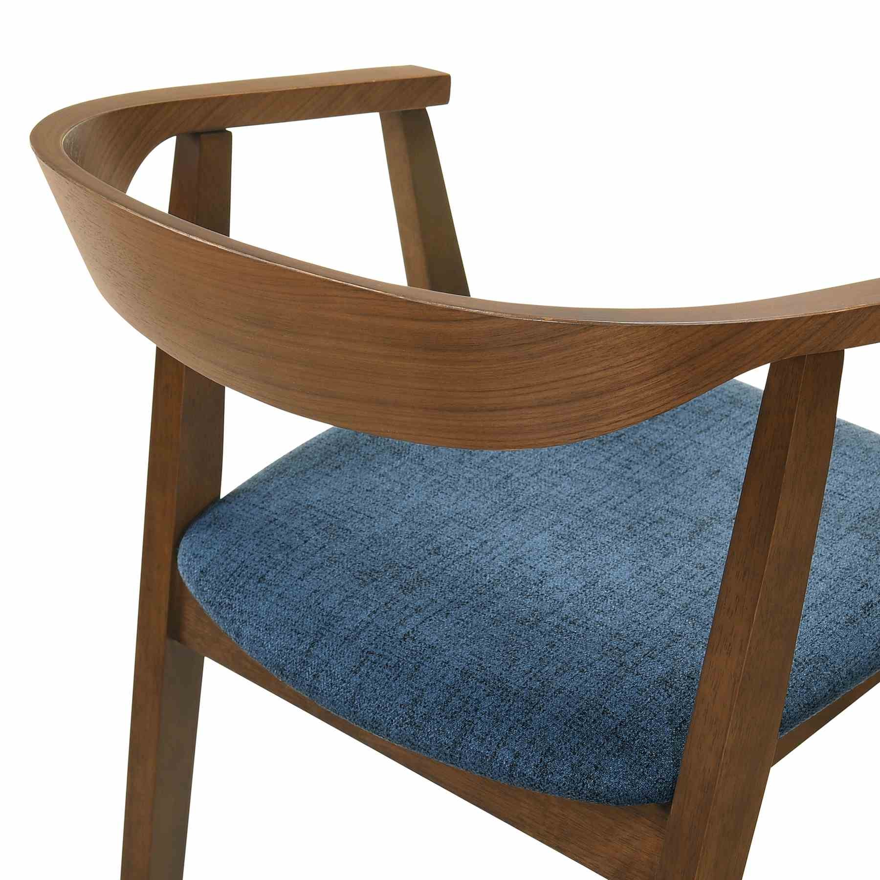 Santana Wood Dining Chair in Walnut Finish with Blue Fabric - Set of 2 - Image 6
