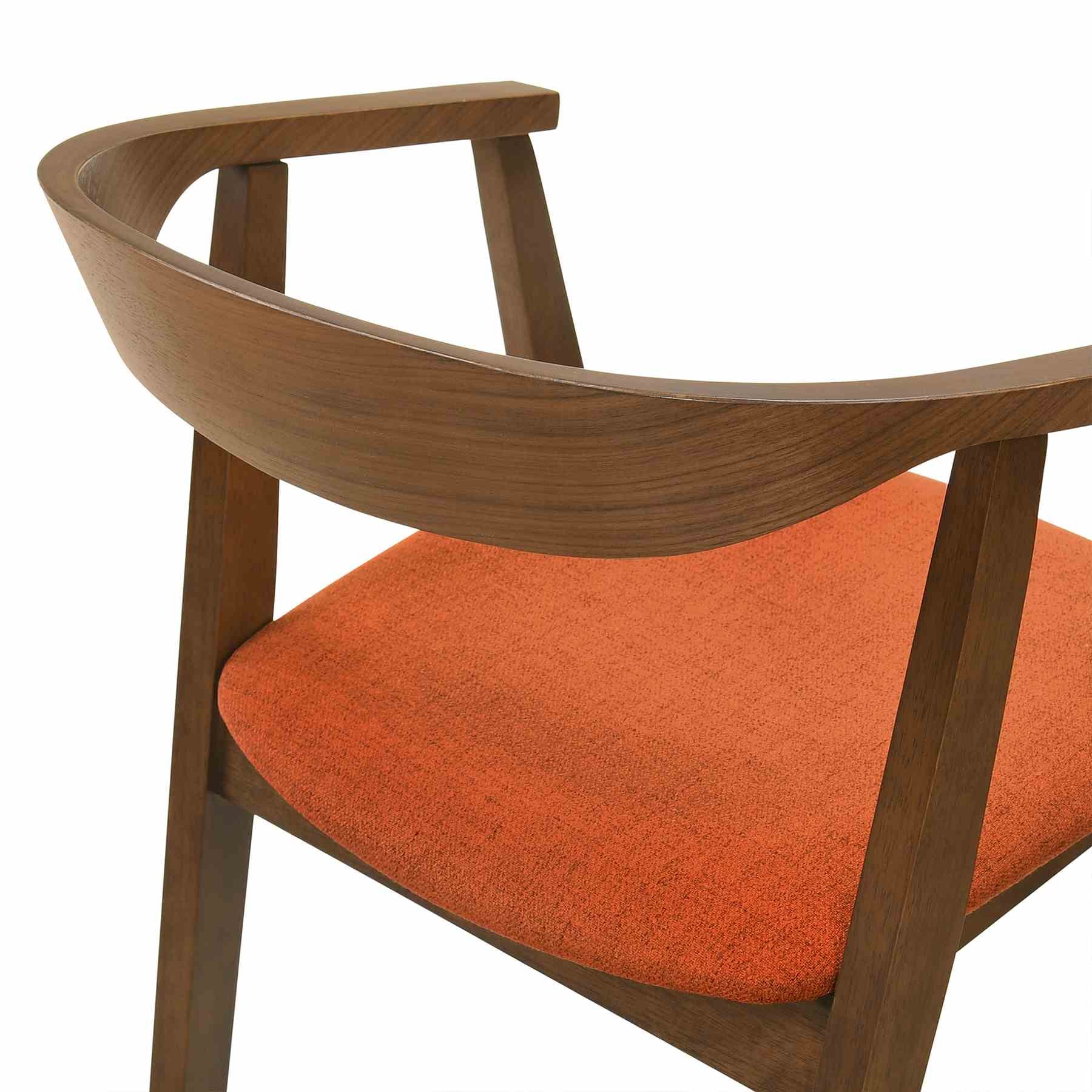 Santana Wood Dining Chair in Walnut Finish with Orange Fabric - Set of 2 - Image 6