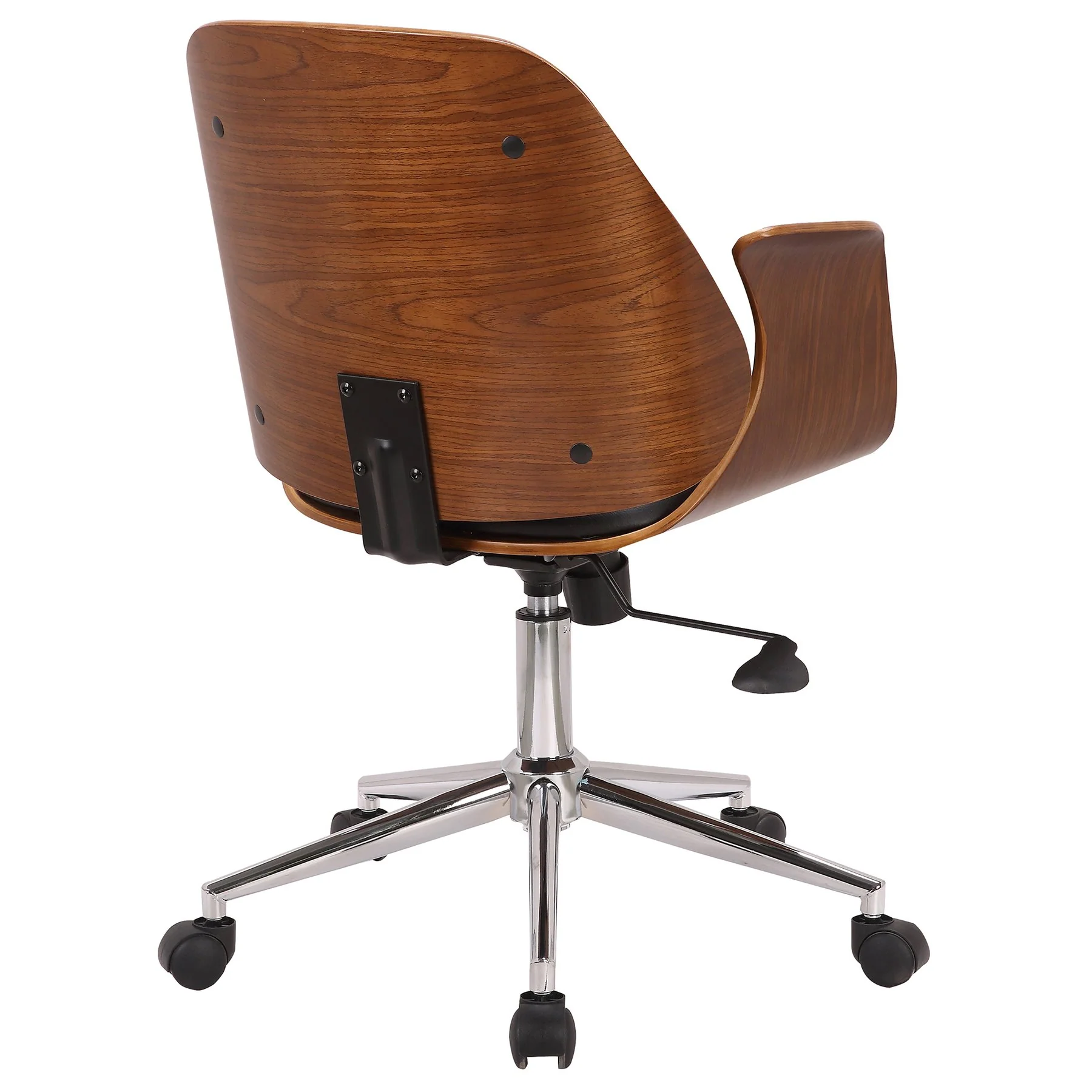 Santiago Mid-Century Office Chair in Black Faux Leather with Walnut Wood Finish - Image 3