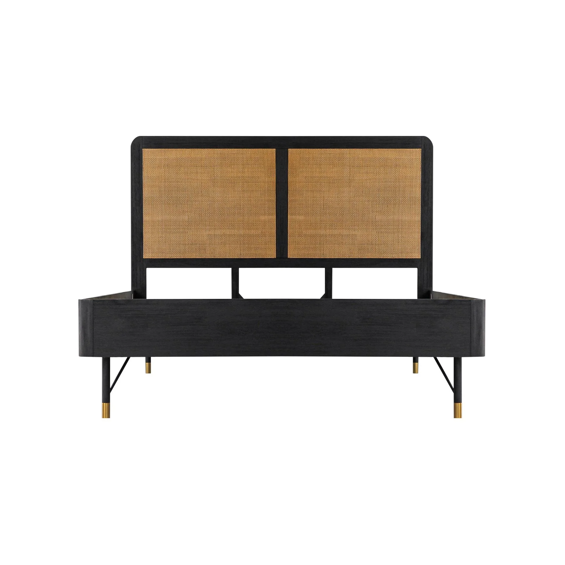 Saratoga 4 Piece Queen Bedroom Set in Black Acacia Wood and Rattan - Image 2