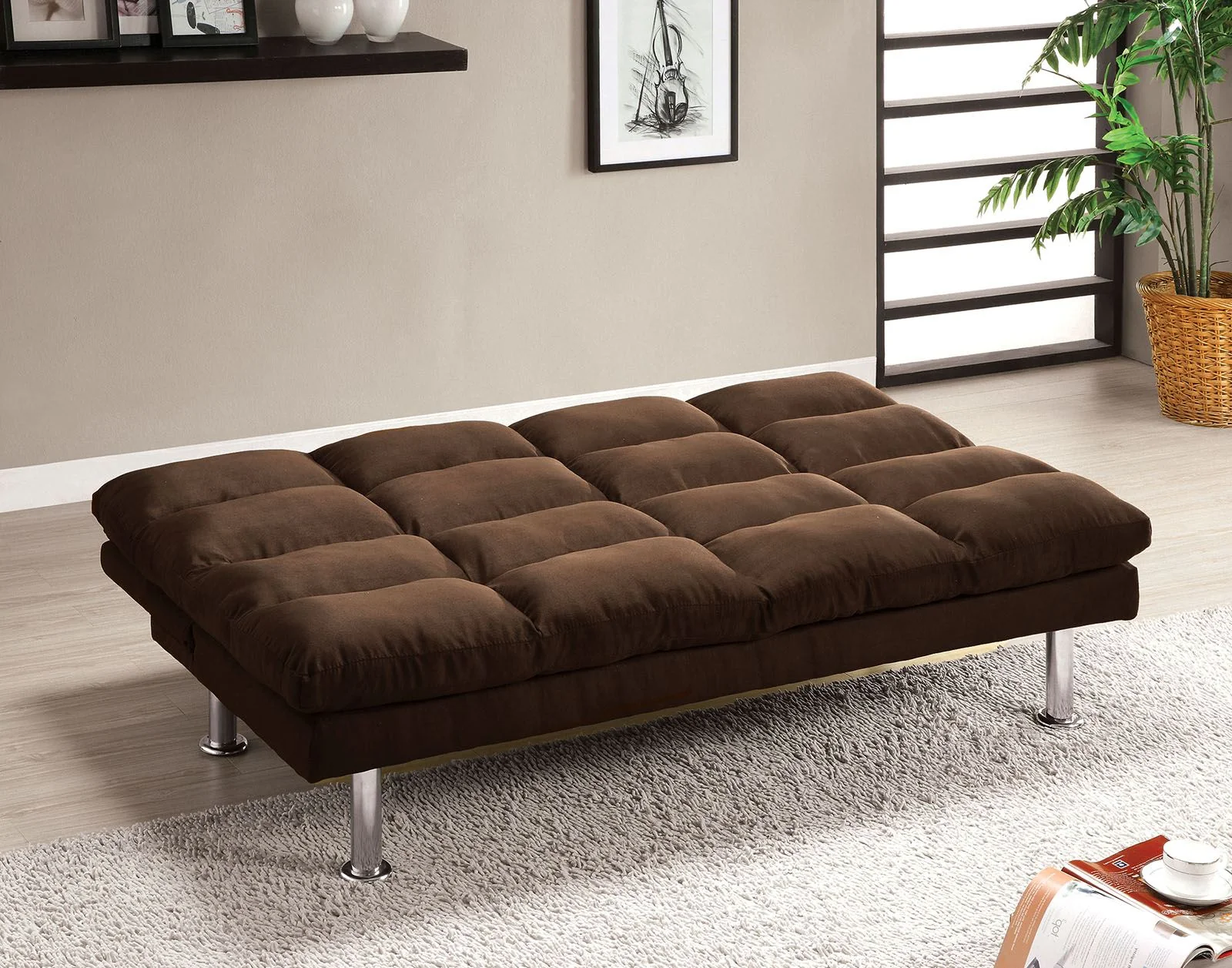 Saratoga Futon Sofa Bed, Dark Brown - Image 2