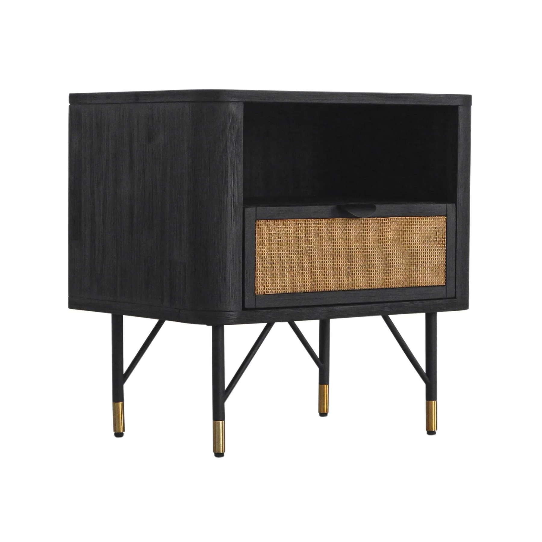 Saratoga Nightstand in Black Acacia with Rattan - Image 2