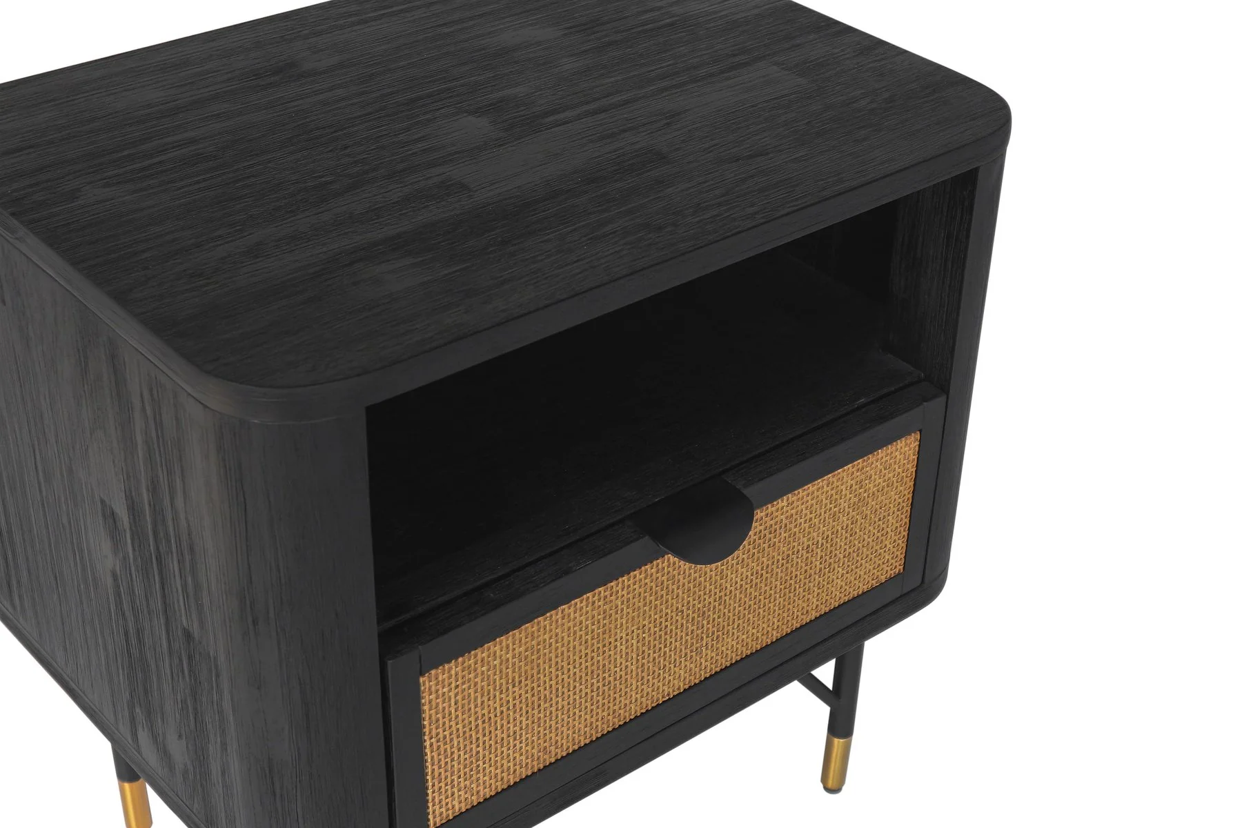 Saratoga Nightstand in Black Acacia with Rattan - Image 4