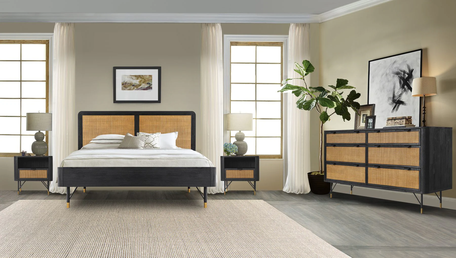 Saratoga Nightstand in Black Acacia with Rattan - Image 7