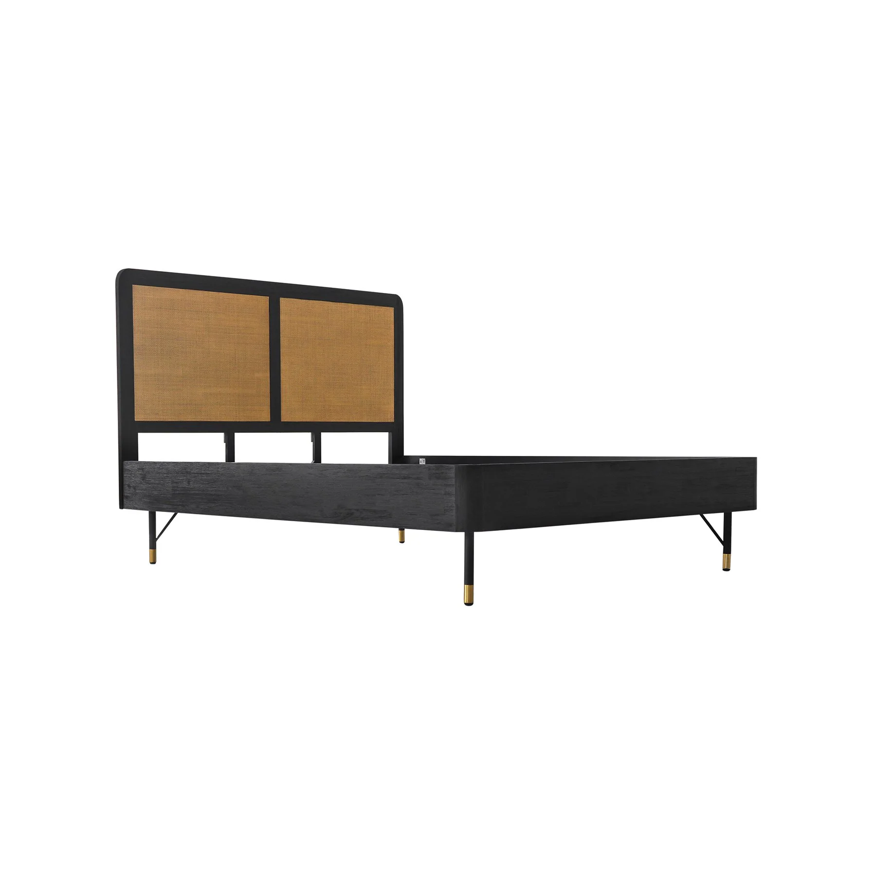 Saratoga Queen Platform Frame Bed in Black Acacia with Rattan Headboard - Image 2